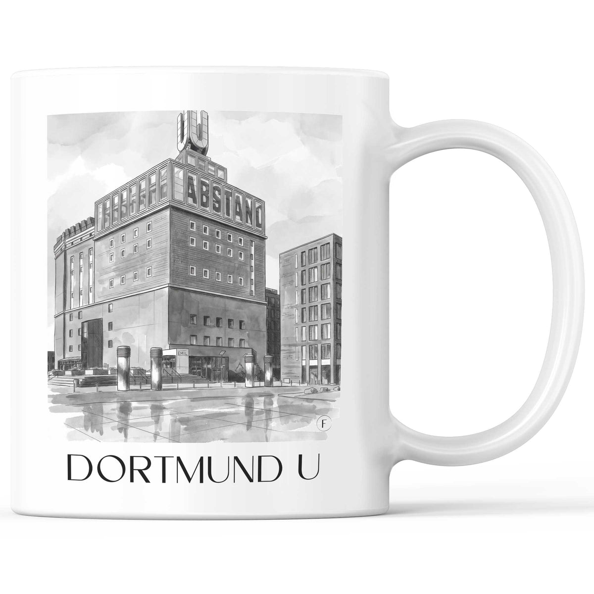 Dortmund U - Deutschland Becher - Kaffeetasse im Aquarell Schwarz-Weiß Stil - favplace