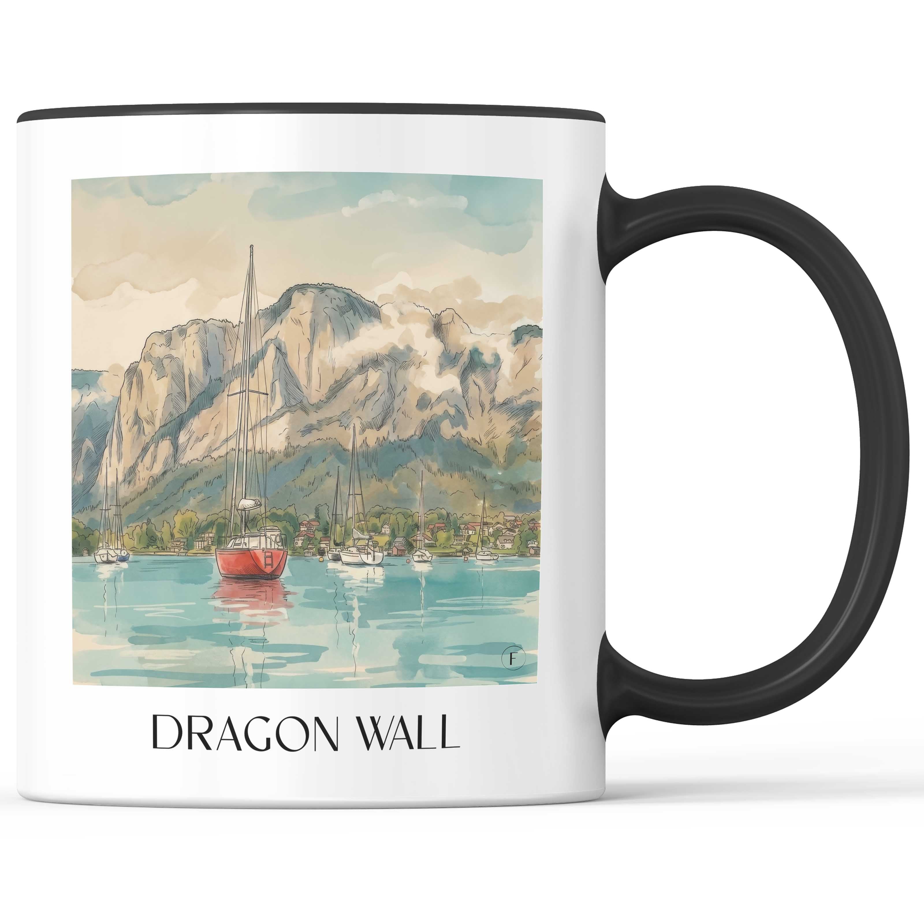 Drachenwand Kaffeebecher - Mondsee - Österreich Becher - Kaffeetasse im Aquarell Stil - favplace