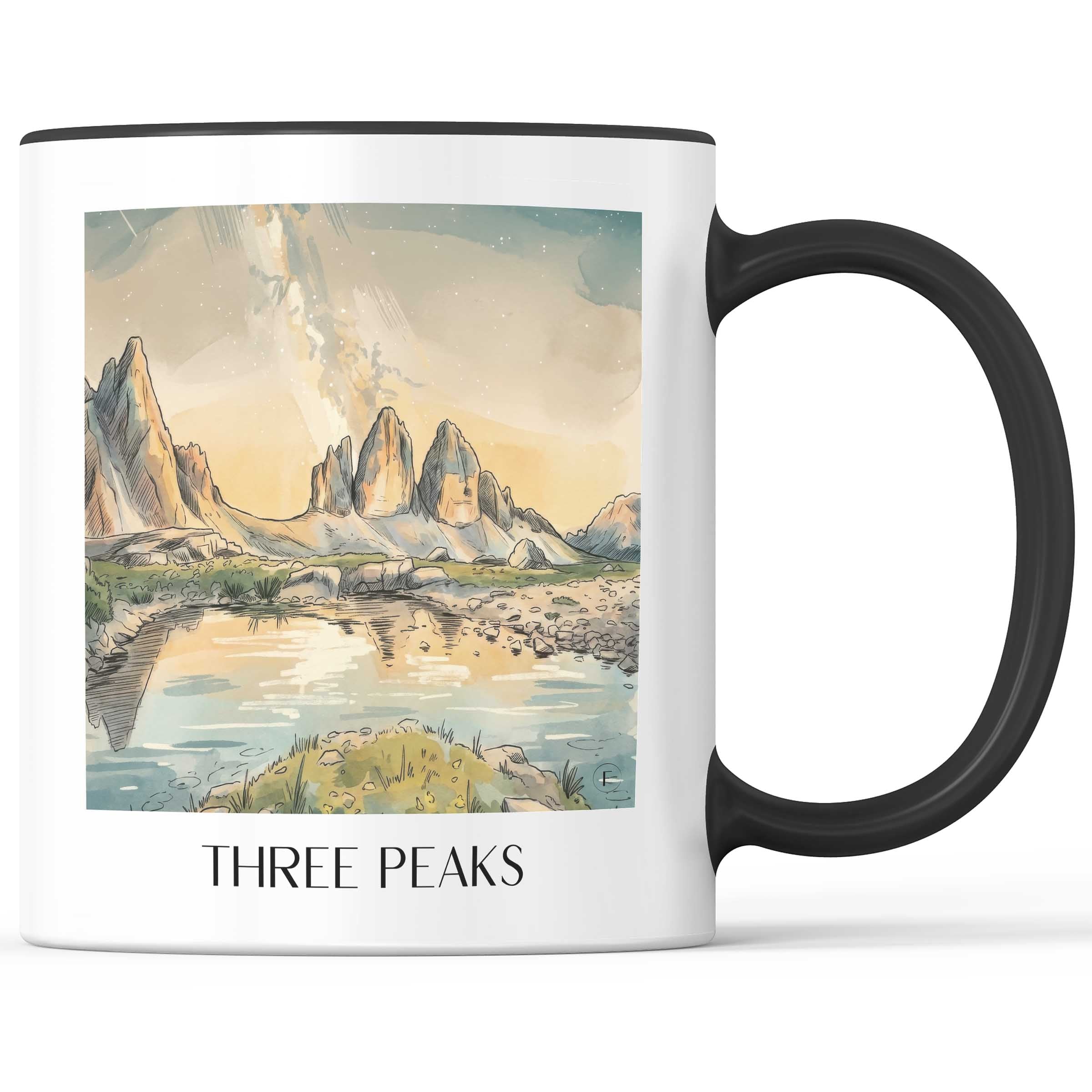 Drei Zinnen Kaffeebecher - Sextner Dolomiten - Italien Becher - Kaffeetasse im Aquarell Stil - favplace