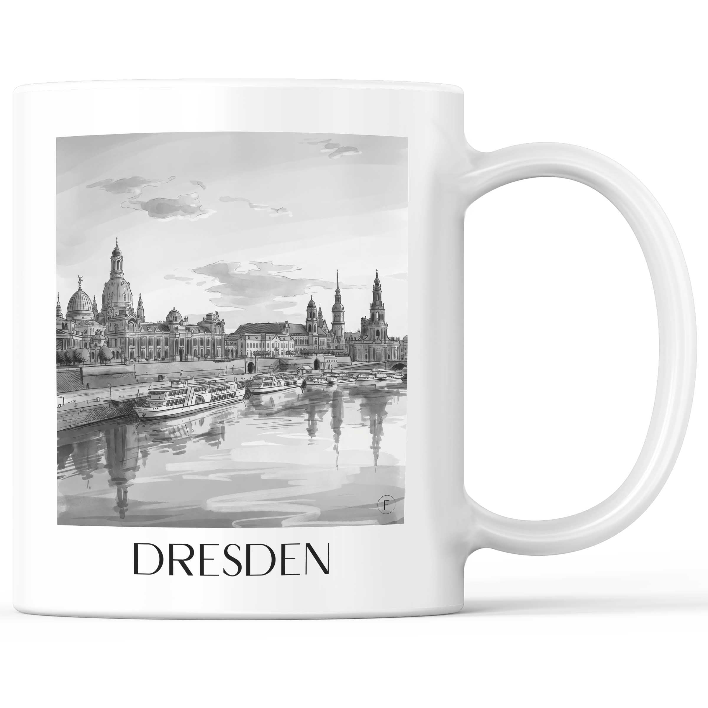Dresden - Deutschland Becher - Kaffeetasse im Aquarell Schwarz-Weiß Stil - favplace