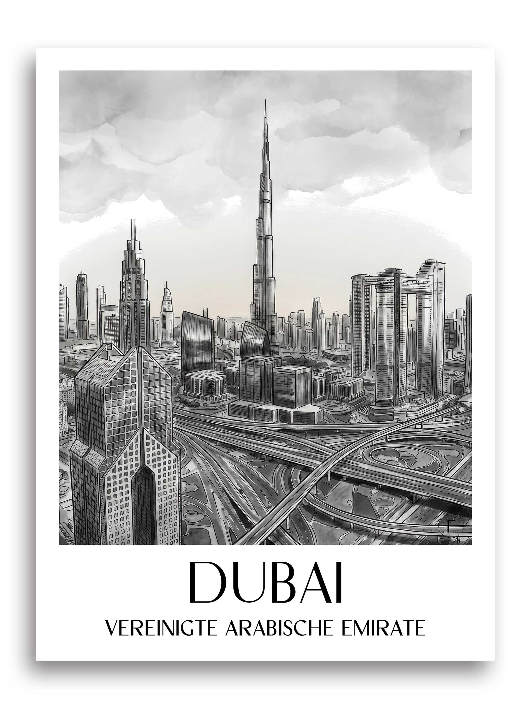 dubai-vereinigte-arabische-emirate-poster-aquarell-schwarz-weiss