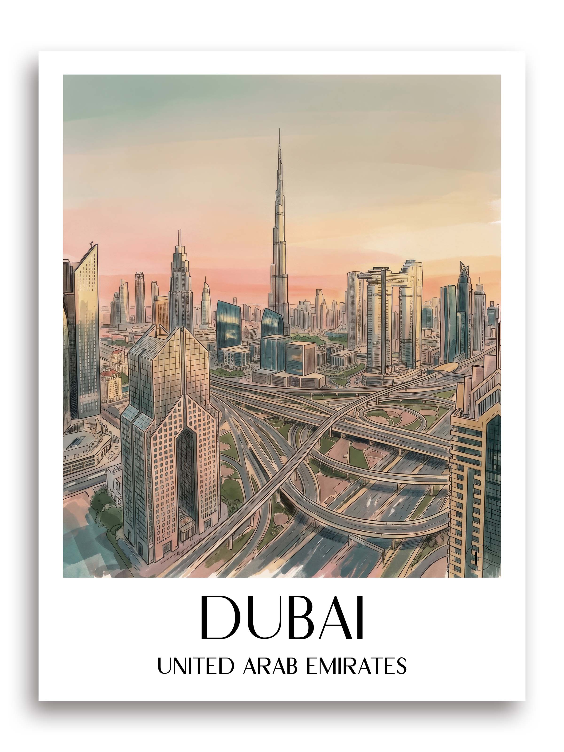 Dubai Poster - Vereinigte Arabische Emirate Kunstdruck - Aquarell von A4 bis A1 - favplace