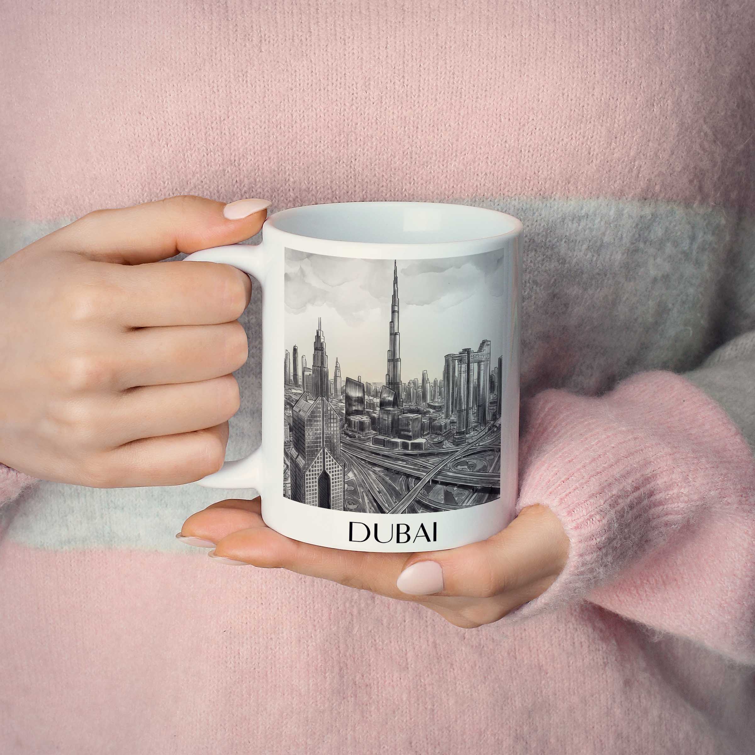 dubai-vereinigte-arabische-emirate-kaffeebecher-aquarell-schwarz-weiss