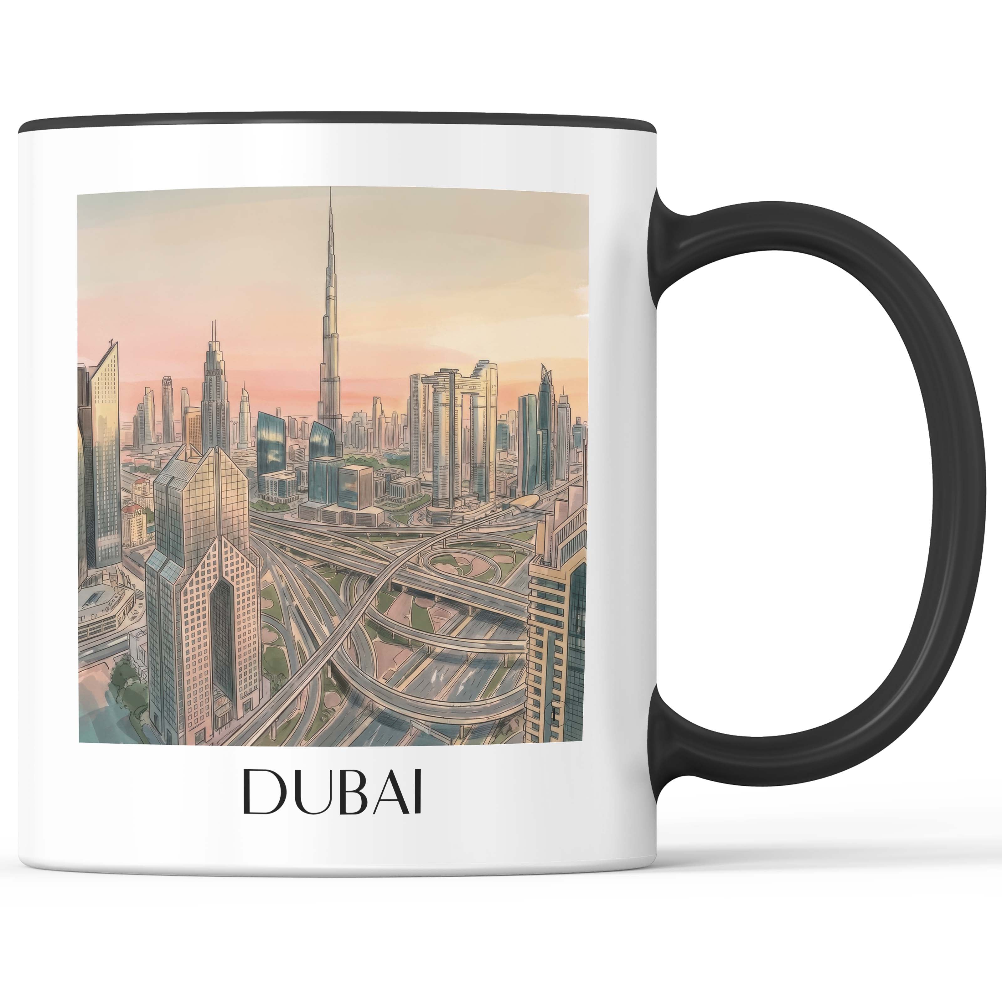 Dubai - Vereinigte Arabische Emirate Becher - Kaffeetasse im Aquarell Stil - favplace