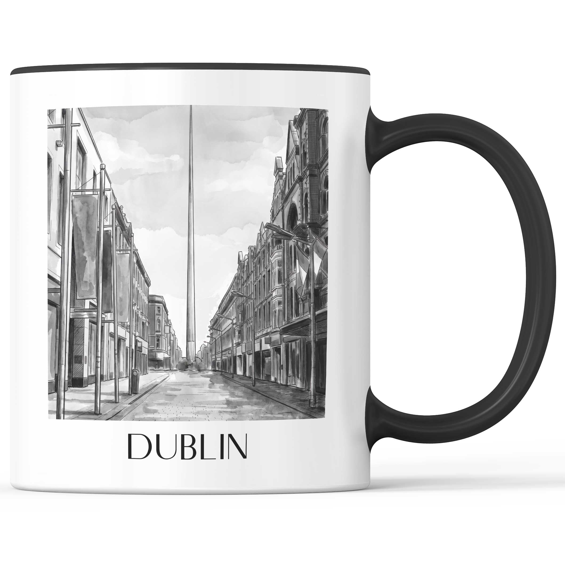 Dublin - Irland Becher - Kaffeetasse im Aquarell Schwarz-Weiß Stil - favplace