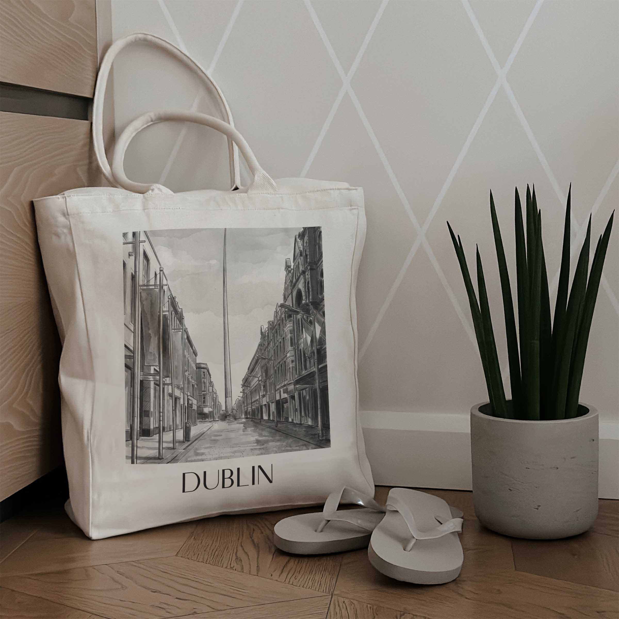 dublin-irland-einkaufstasche-aquarell-schwarz-weiss