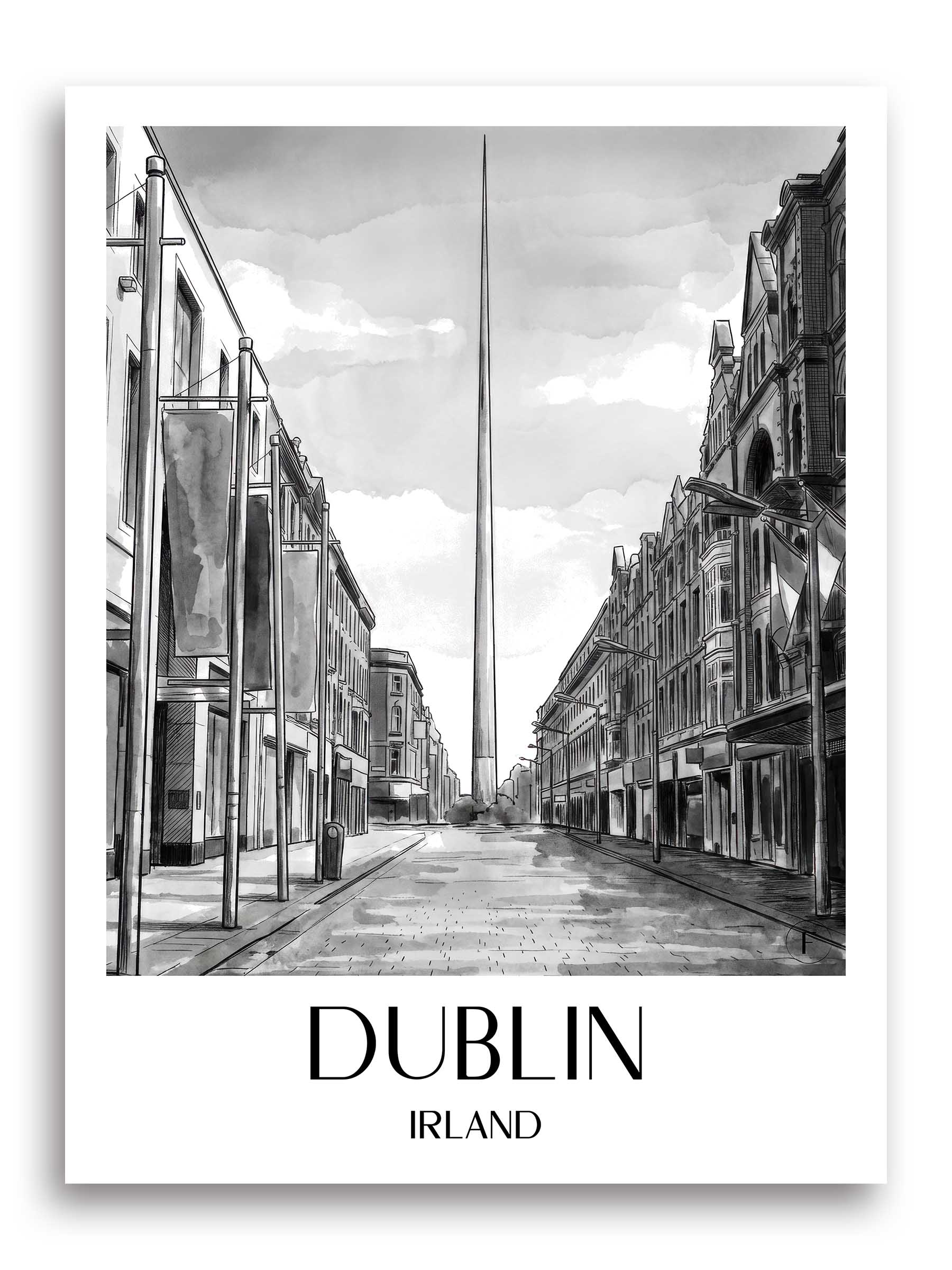 dublin-irland-poster-aquarell-schwarz-weiss