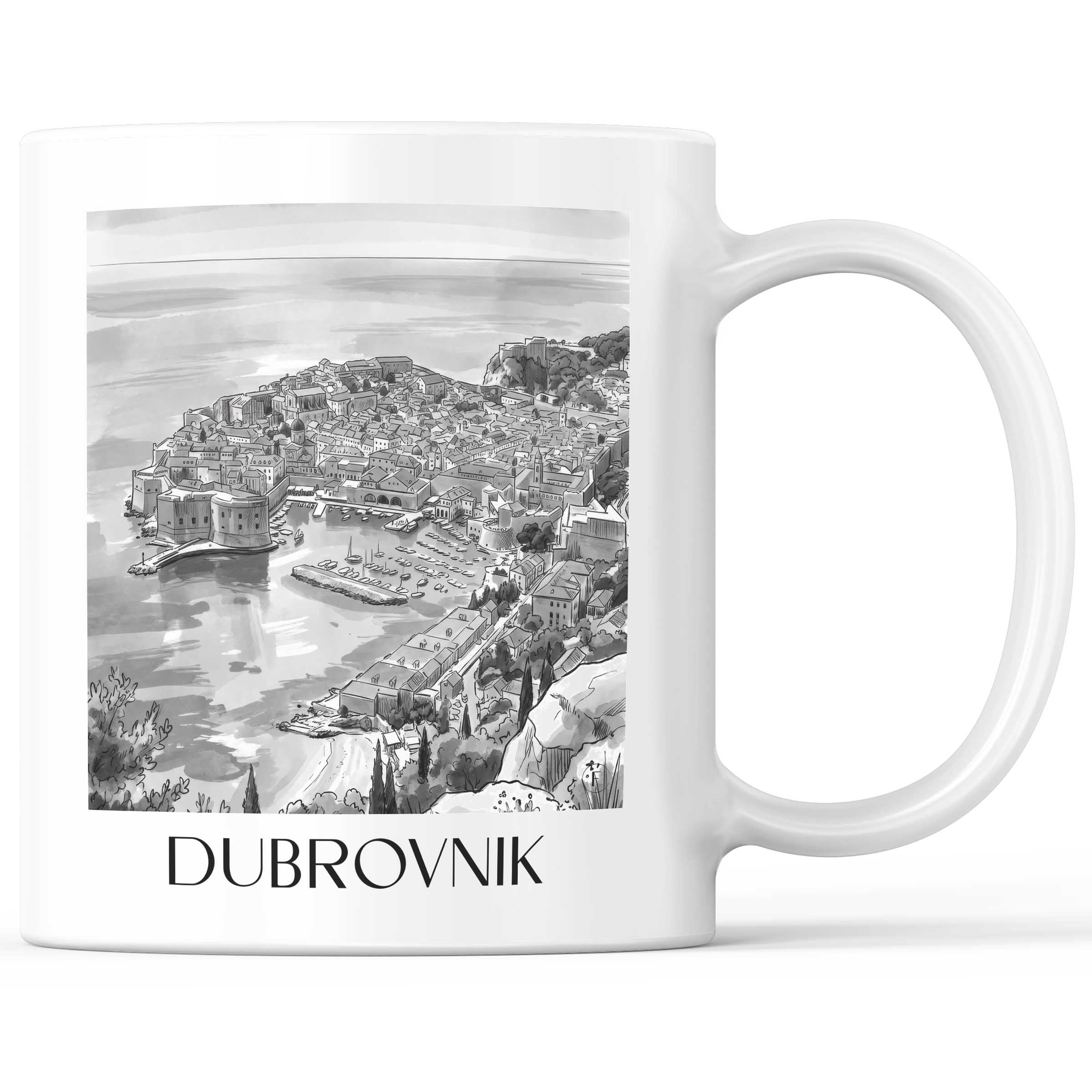 Dubrovnik - Kroatien Becher - Kaffeetasse im Aquarell Schwarz-Weiß Stil - favplace