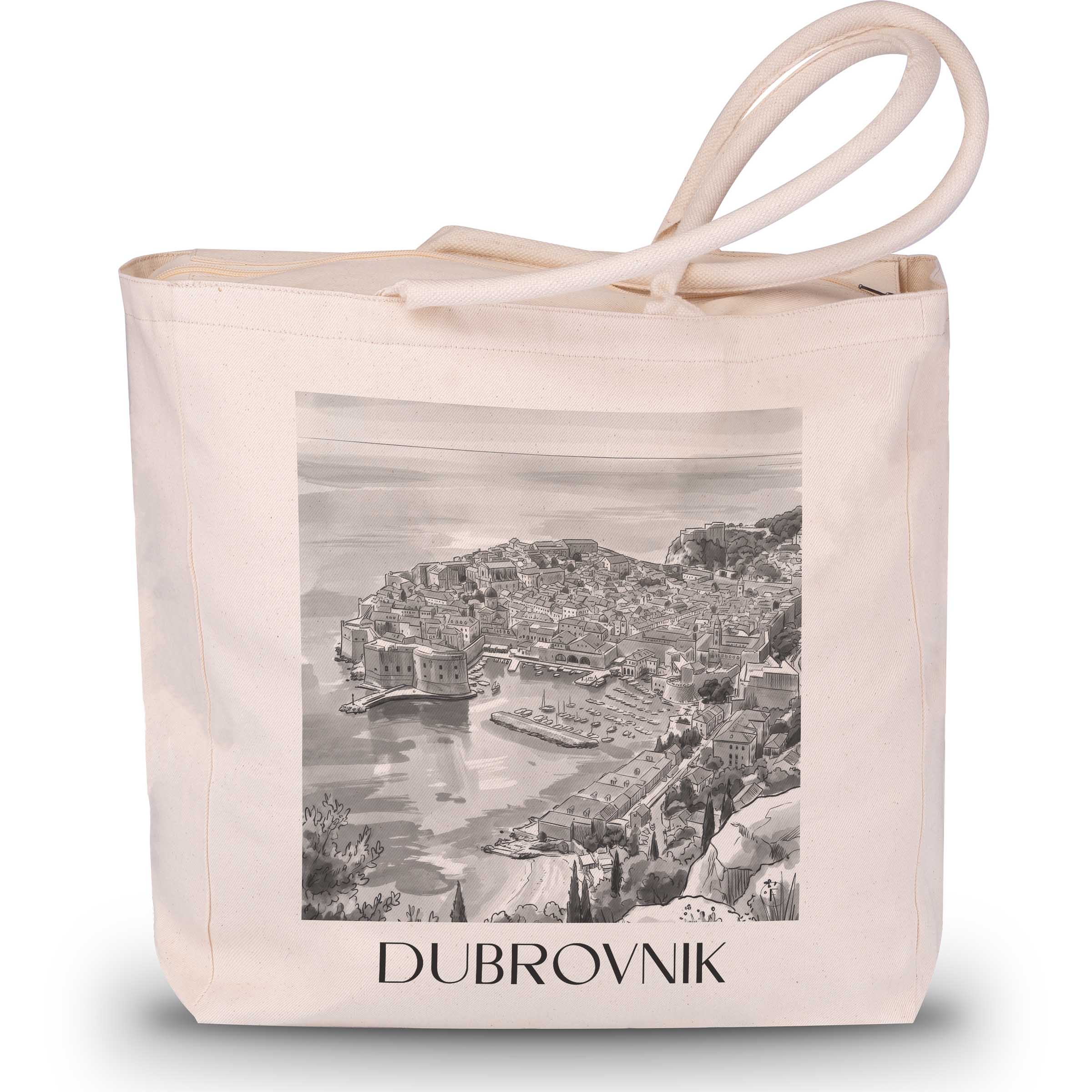 Dubrovnik - Kroatien Tote Bag - Einkaufstasche im Aquarell Schwarz-Weiß Stil - favplace