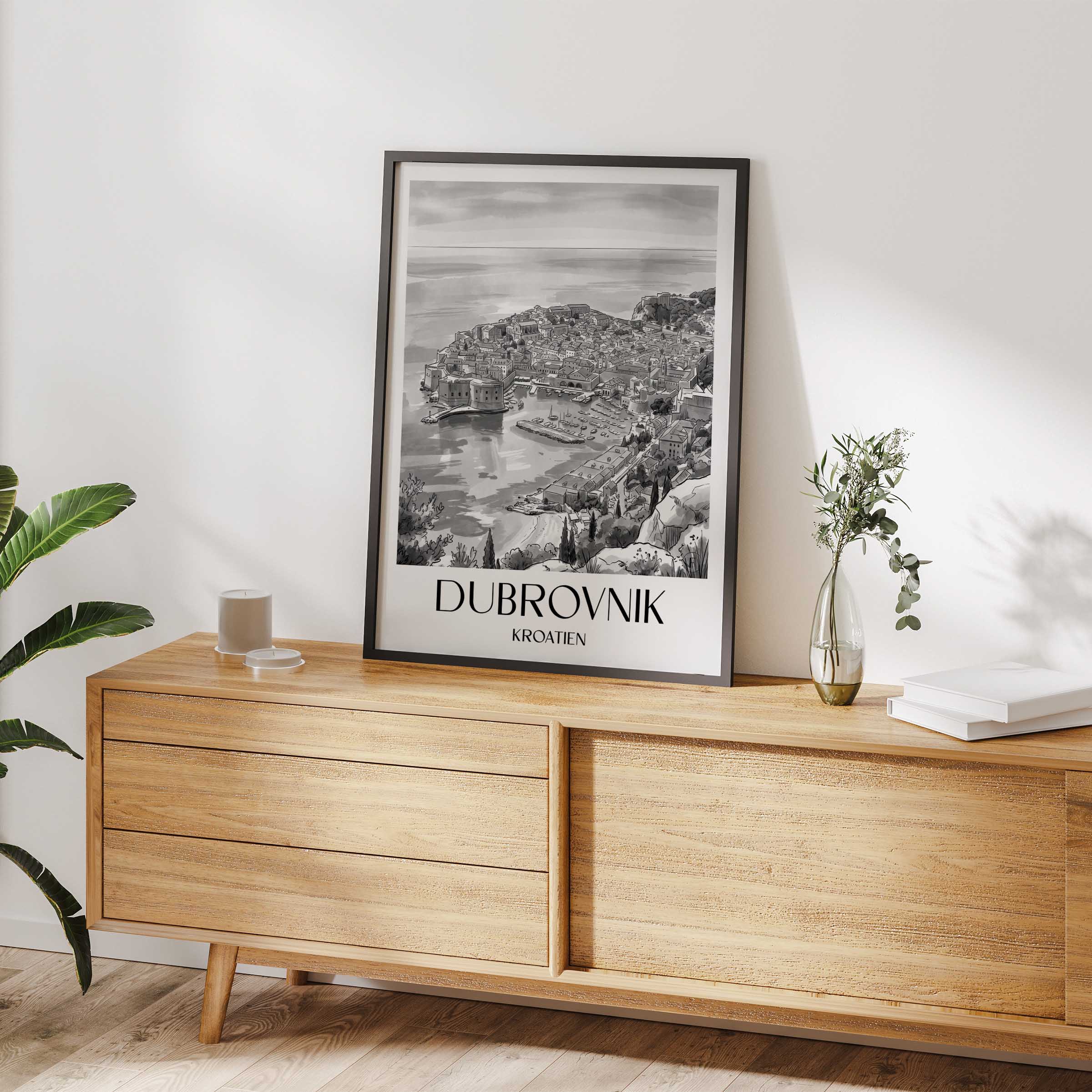 dubrovnik-kroatien-poster-aquarell-schwarz-weiss
