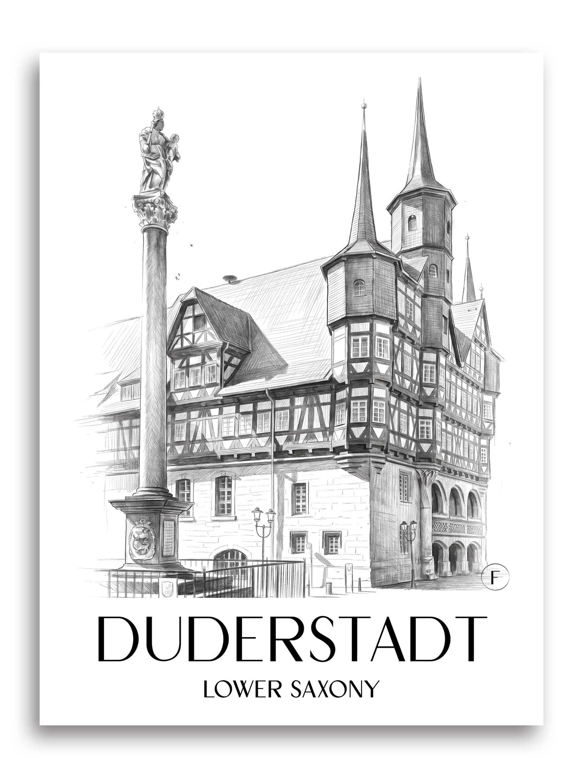Duderstadt Poster - Niedersachsen - Deutschland Kunstdruck - Zeichnung von A4 bis A1 - favplace