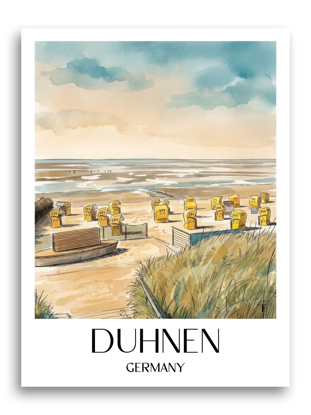 Duhnen Poster - Nordseeküste - Deutschland Kunstdruck - Aquarell von A4 bis A1 - favplace
