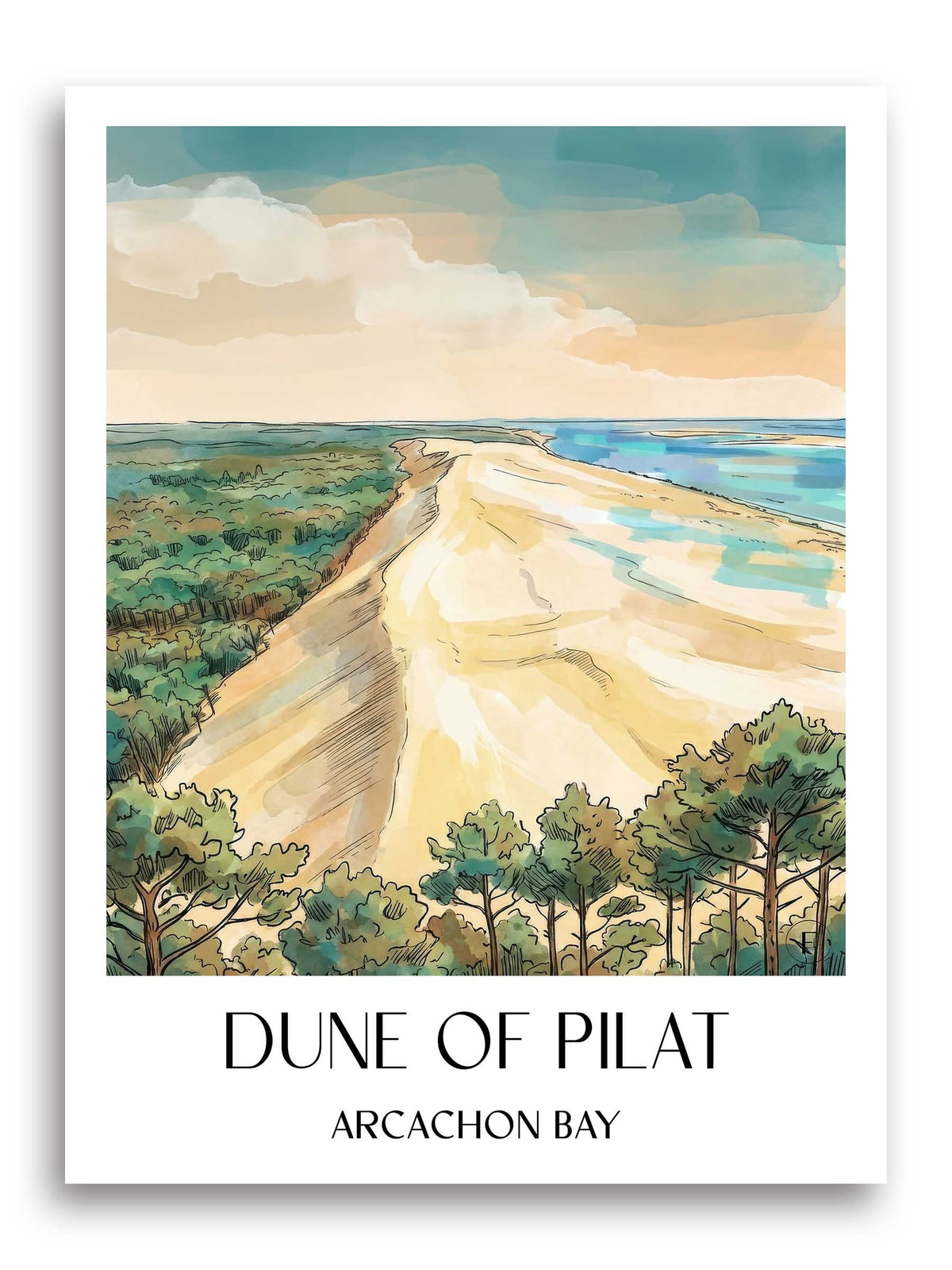 Dune du Pilat Poster - Bassin d'Arcachon - Frankreich Kunstdruck - Aquarell von A4 bis A1 - favplace