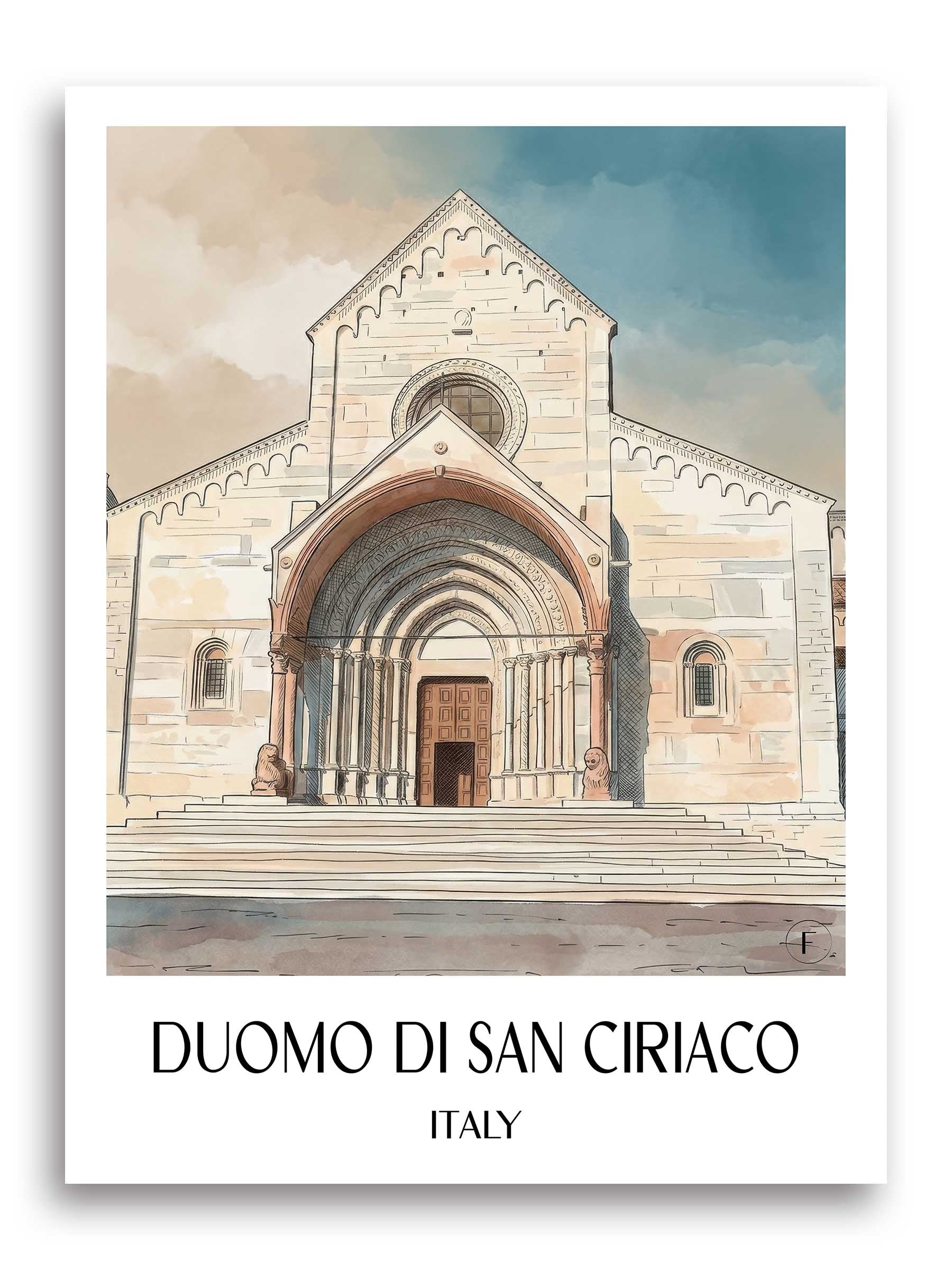 Duomo di San Ciriaco Poster - Ancona - Italien Kunstdruck - Aquarell von A4 bis A1 - favplace