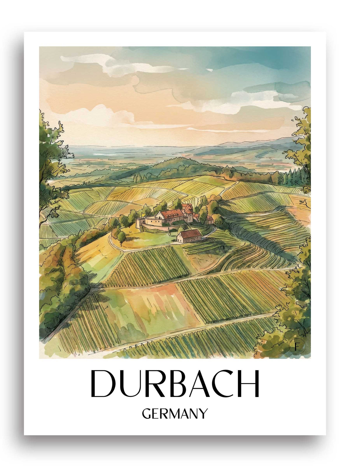 Durbach Poster - Baden-Württemberg - Deutschland Kunstdruck - Aquarell von A4 bis A1 - favplace
