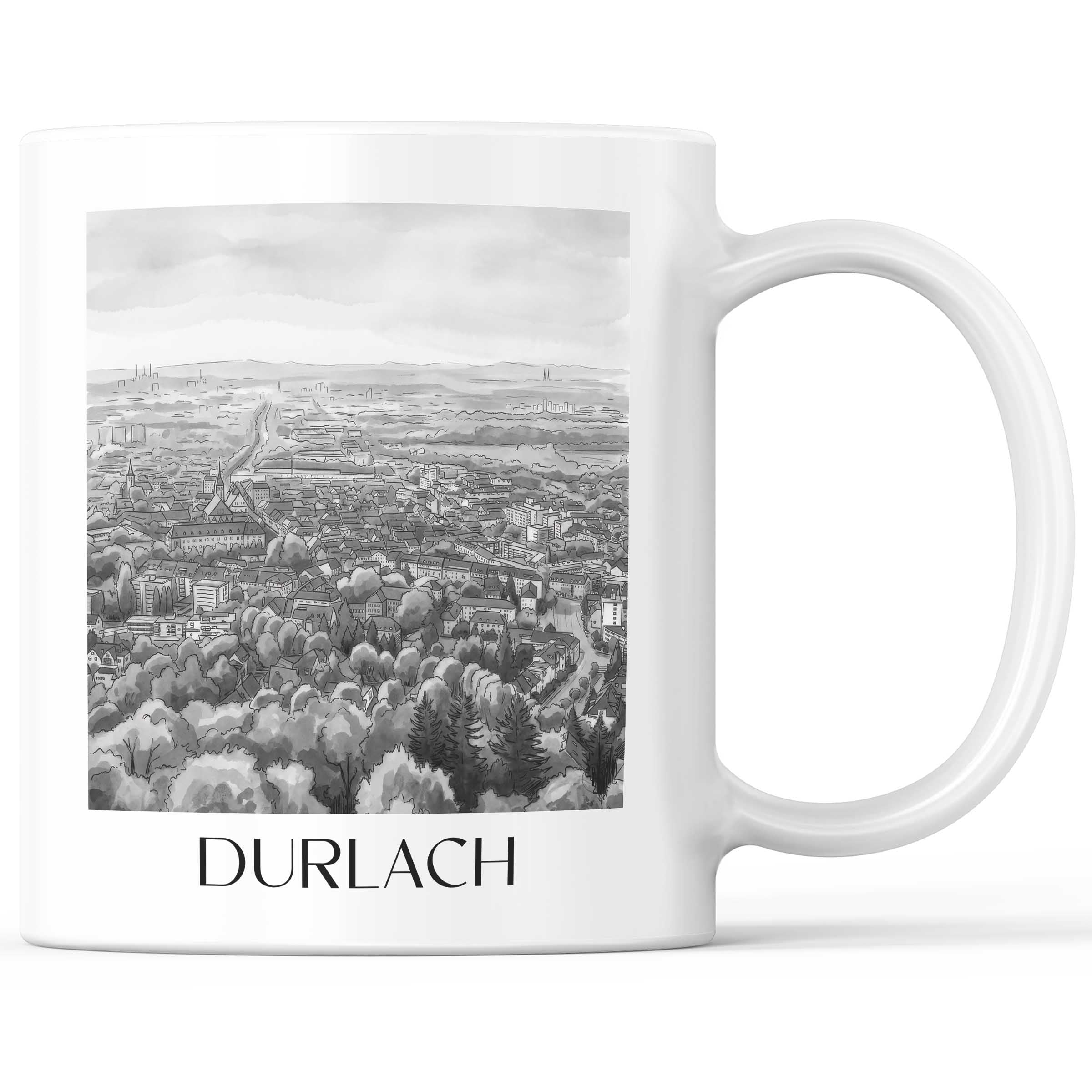 Durlach Kaffeebecher - Karlsruhe - Deutschland Becher - Kaffeetasse im Aquarell Schwarz-Weiß Stil - favplace