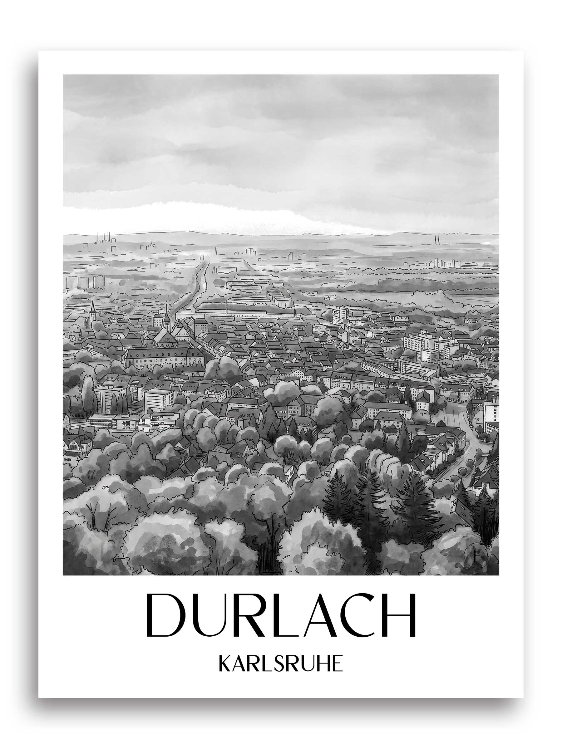 durlach--karlsruhe-deutschland-poster-aquarell-schwarz-weiss