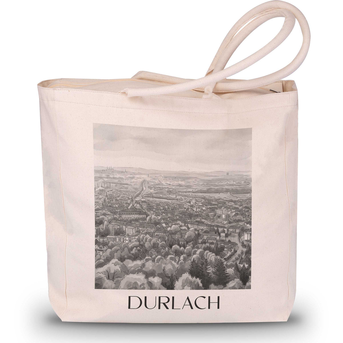 Durlach Shopping Tasche - Karlsruhe - Deutschland Tote Bag - Einkaufstasche im Aquarell Schwarz-Weiß Stil - favplace
