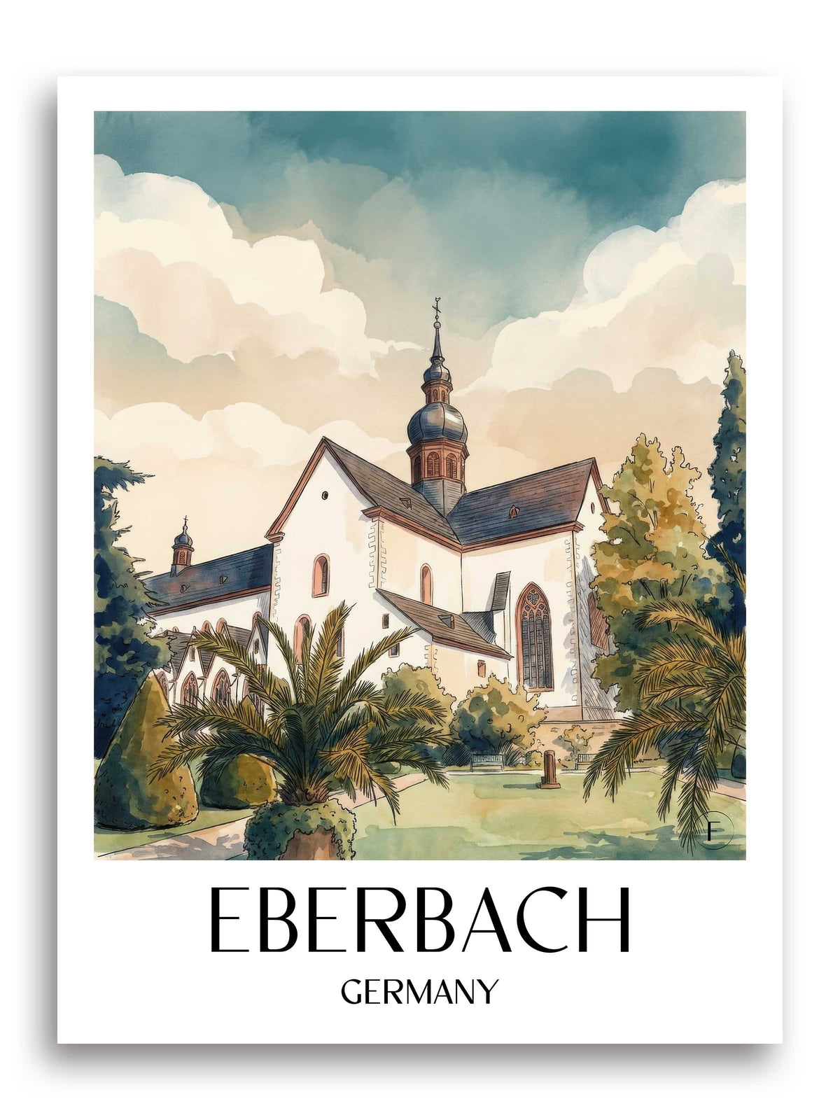 Eberbach Poster - Neckartal - Deutschland Kunstdruck - Aquarell von A4 bis A1 - favplace