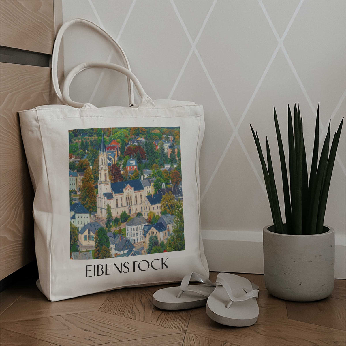 eibenstock-erzgebirge-deutschland-einkaufstasche-oil-painting-oelgemaelde