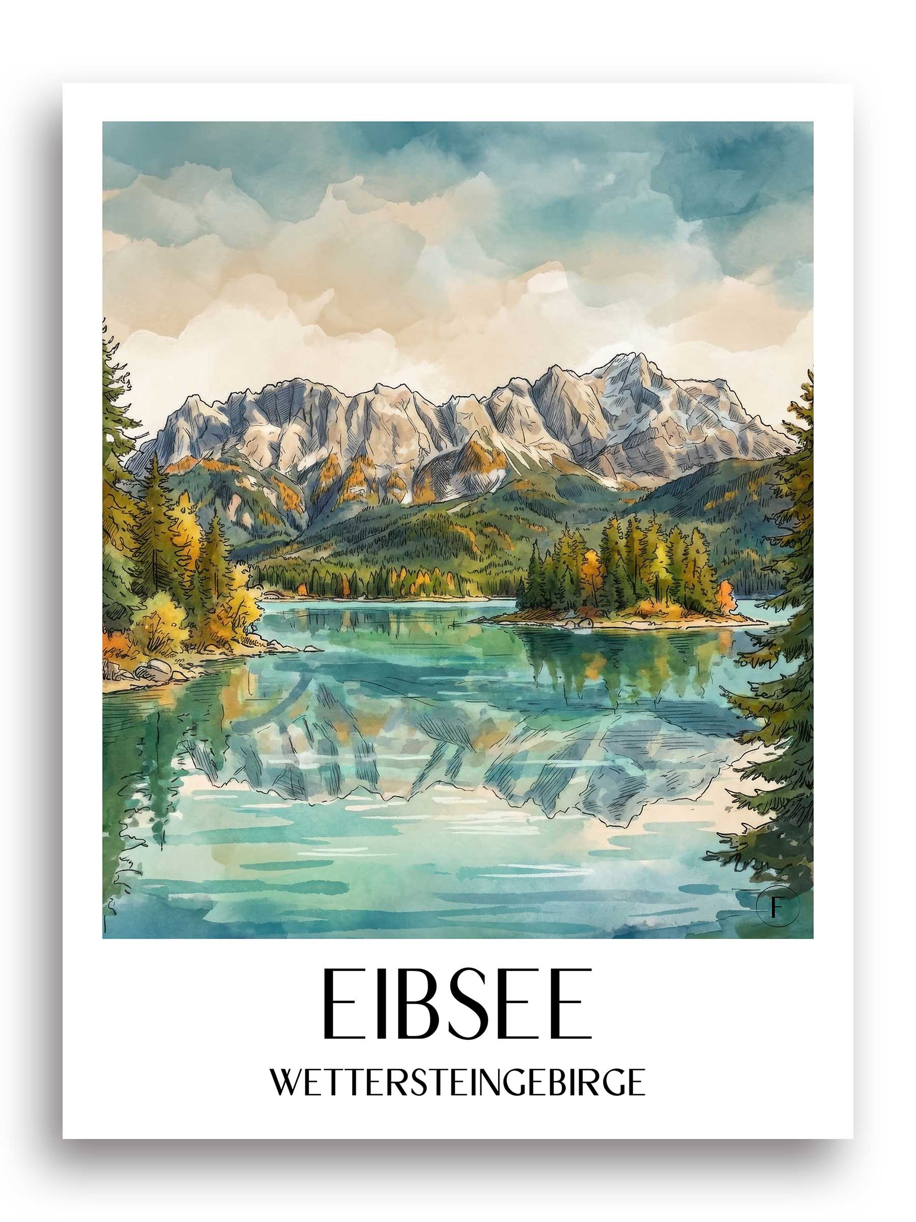eibsee-wettersteingebirge-deutschland-poster-aquarell