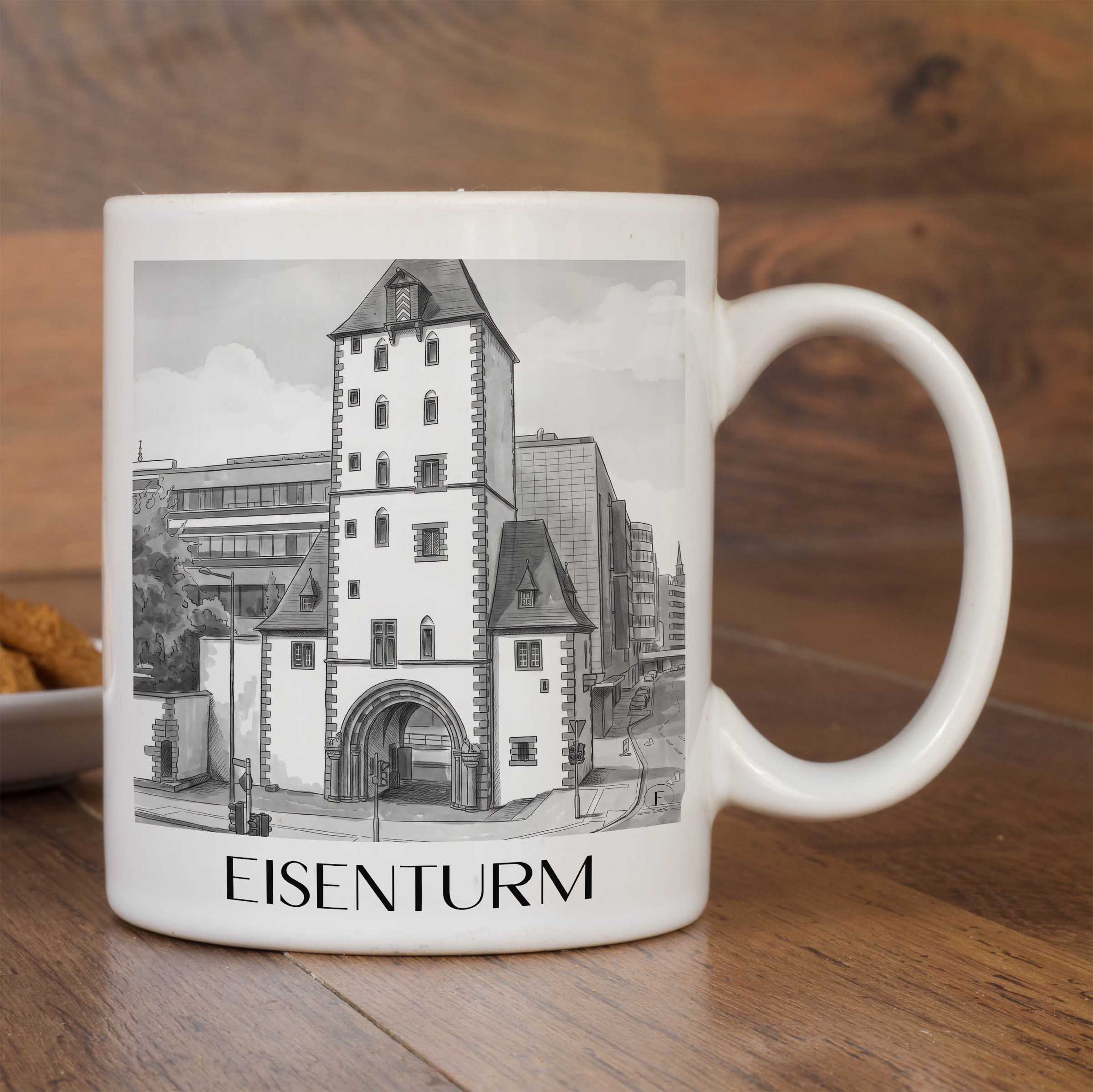 eisenturm-mainz-deutschland-kaffeebecher-aquarell-schwarz-weiss