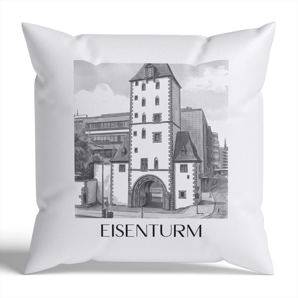 eisenturm-mainz-deutschland-kissenbezug-aquarell-schwarz-weiss