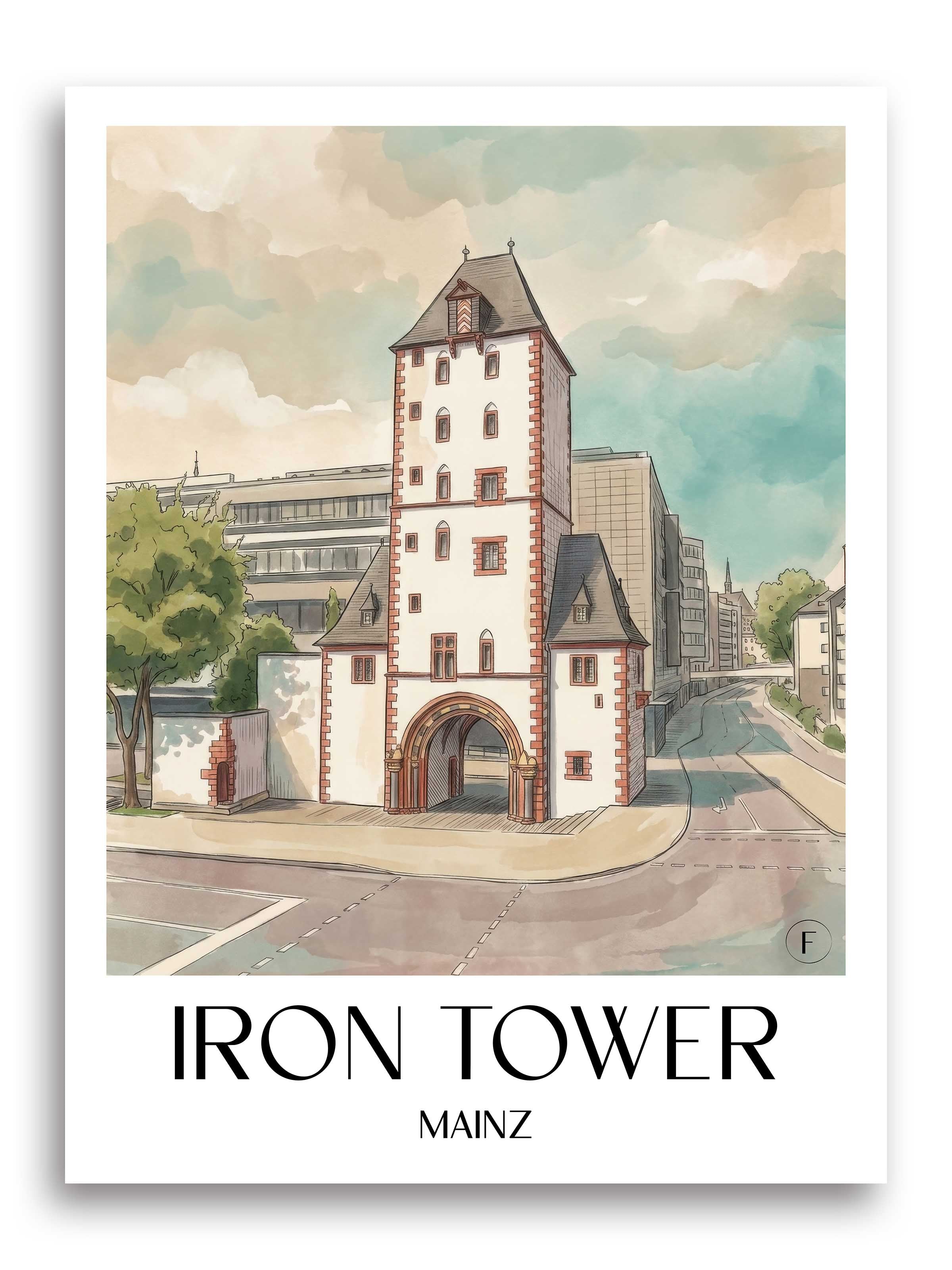 Eisenturm Poster - Mainz - Deutschland Kunstdruck - Aquarell von A4 bis A1 - favplace