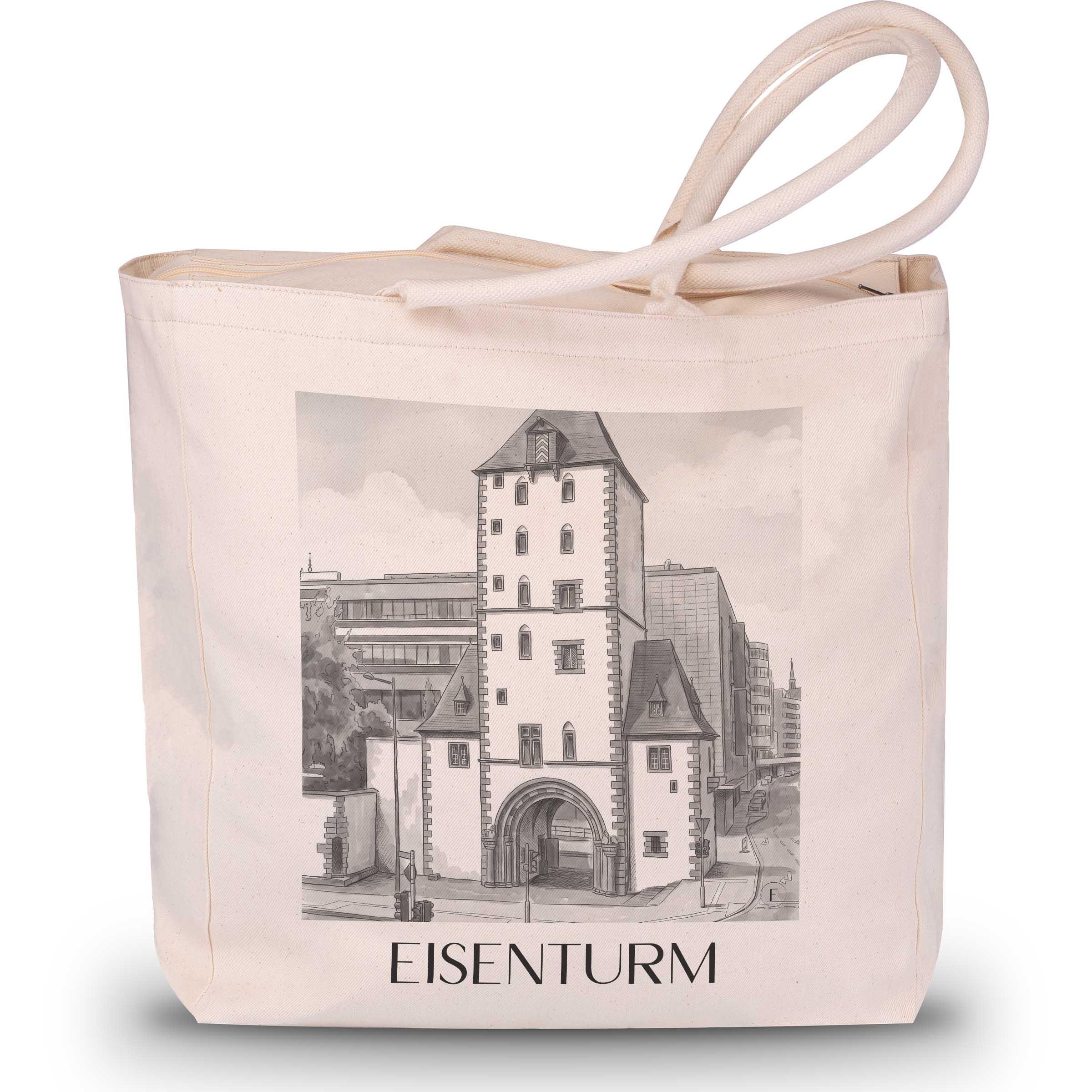 eisenturm-mainz-deutschland-einkaufstasche-aquarell-schwarz-weiss