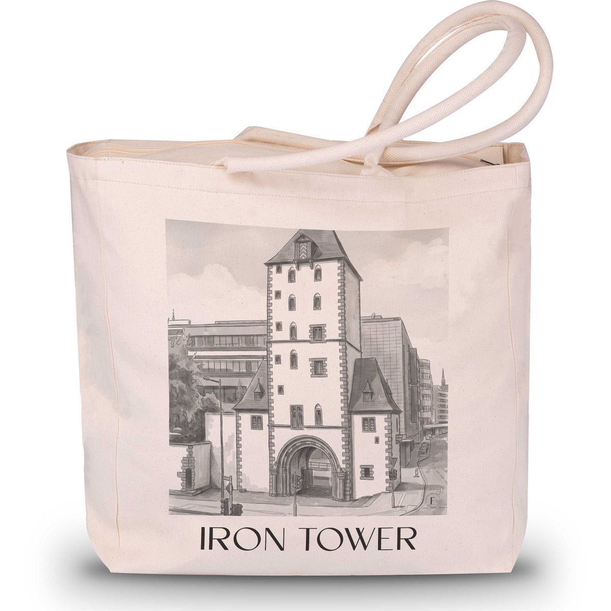 Eisenturm Shopping Tasche - Mainz - Deutschland Tote Bag - Einkaufstasche im Aquarell Schwarz-Weiß Stil - favplace