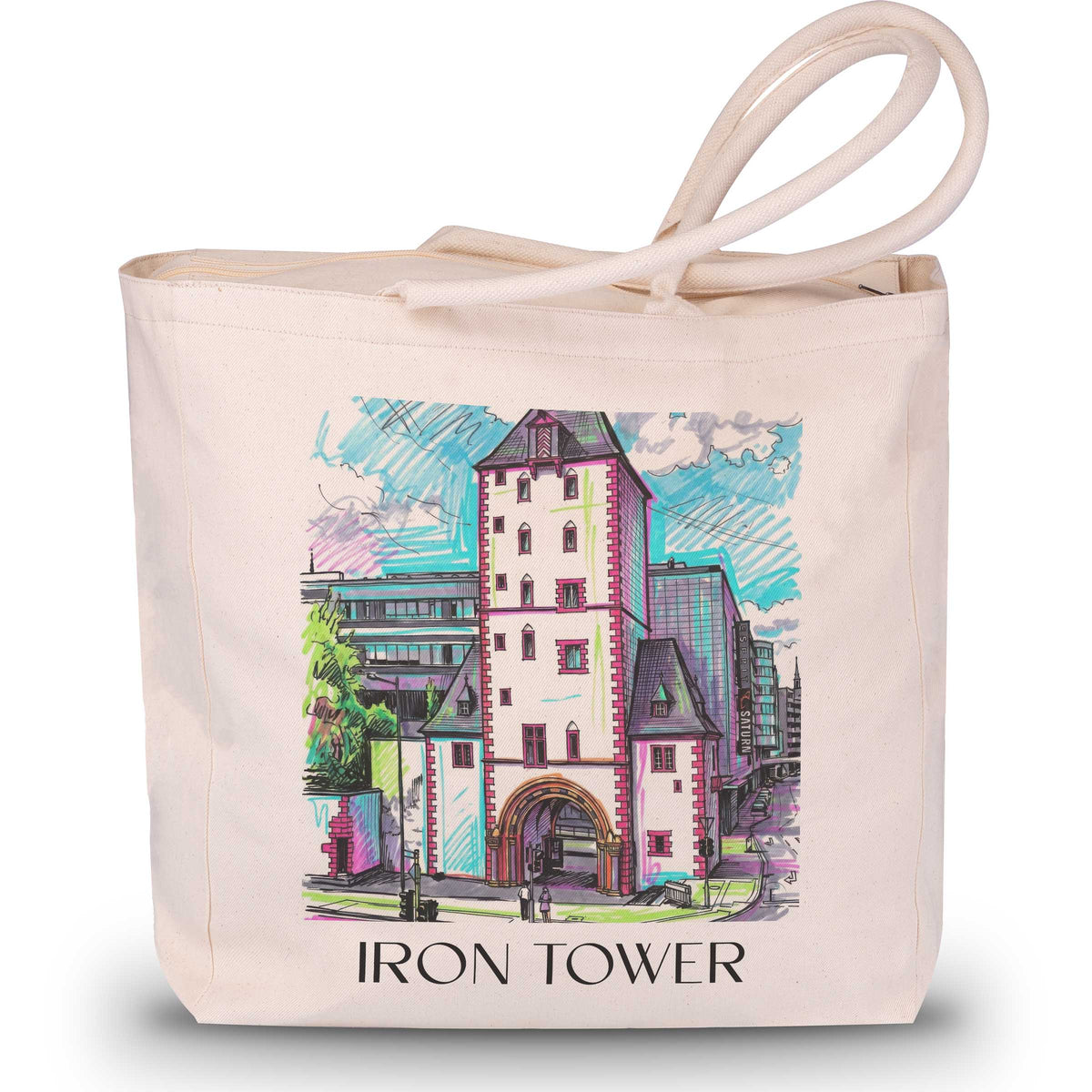 Eisenturm Shopping Tasche - Mainz - Deutschland Tote Bag - Einkaufstasche im Tag Graffiti Stil - favplace