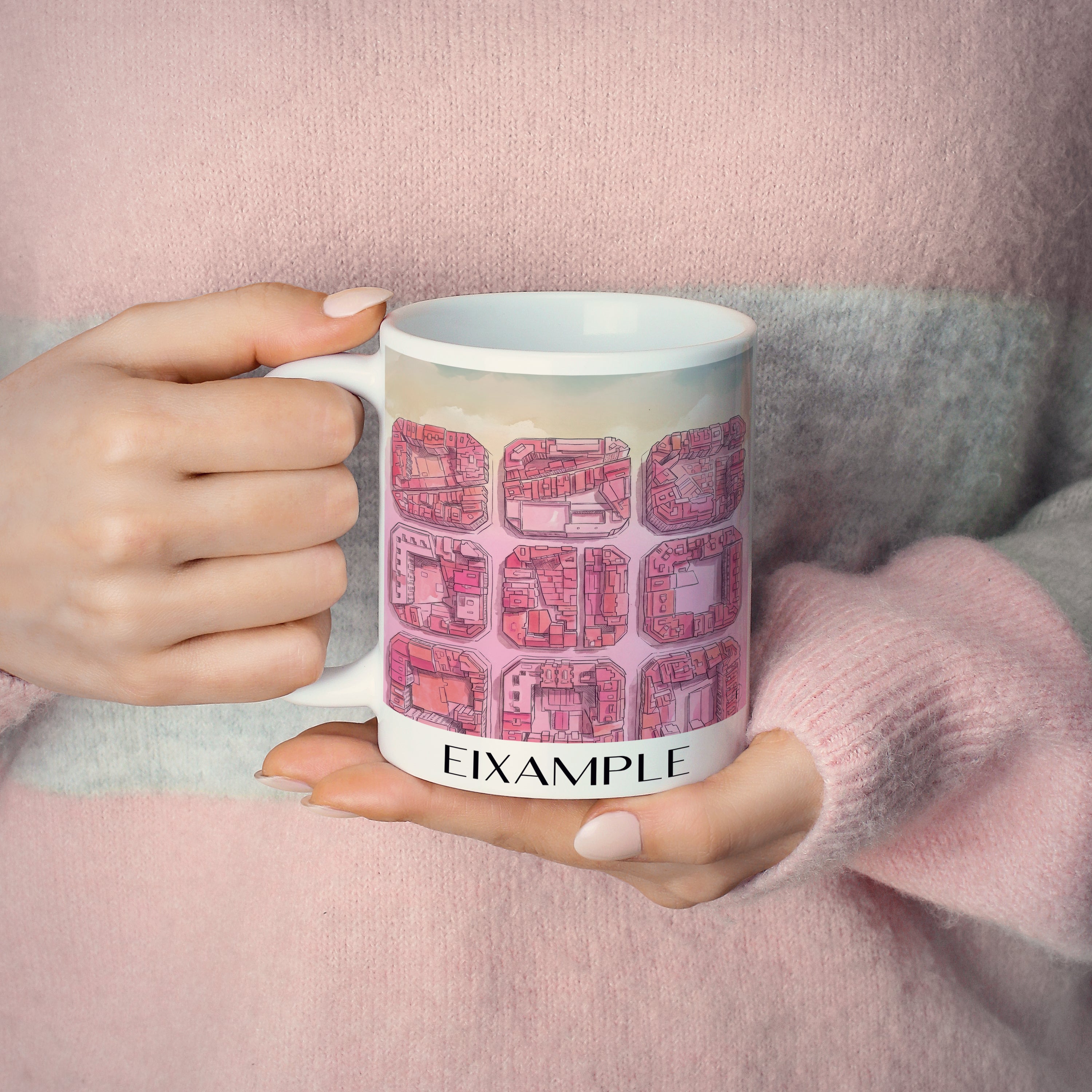 eixample-barcelona-spanien-kaffeebecher-aquarell-pink-rosa