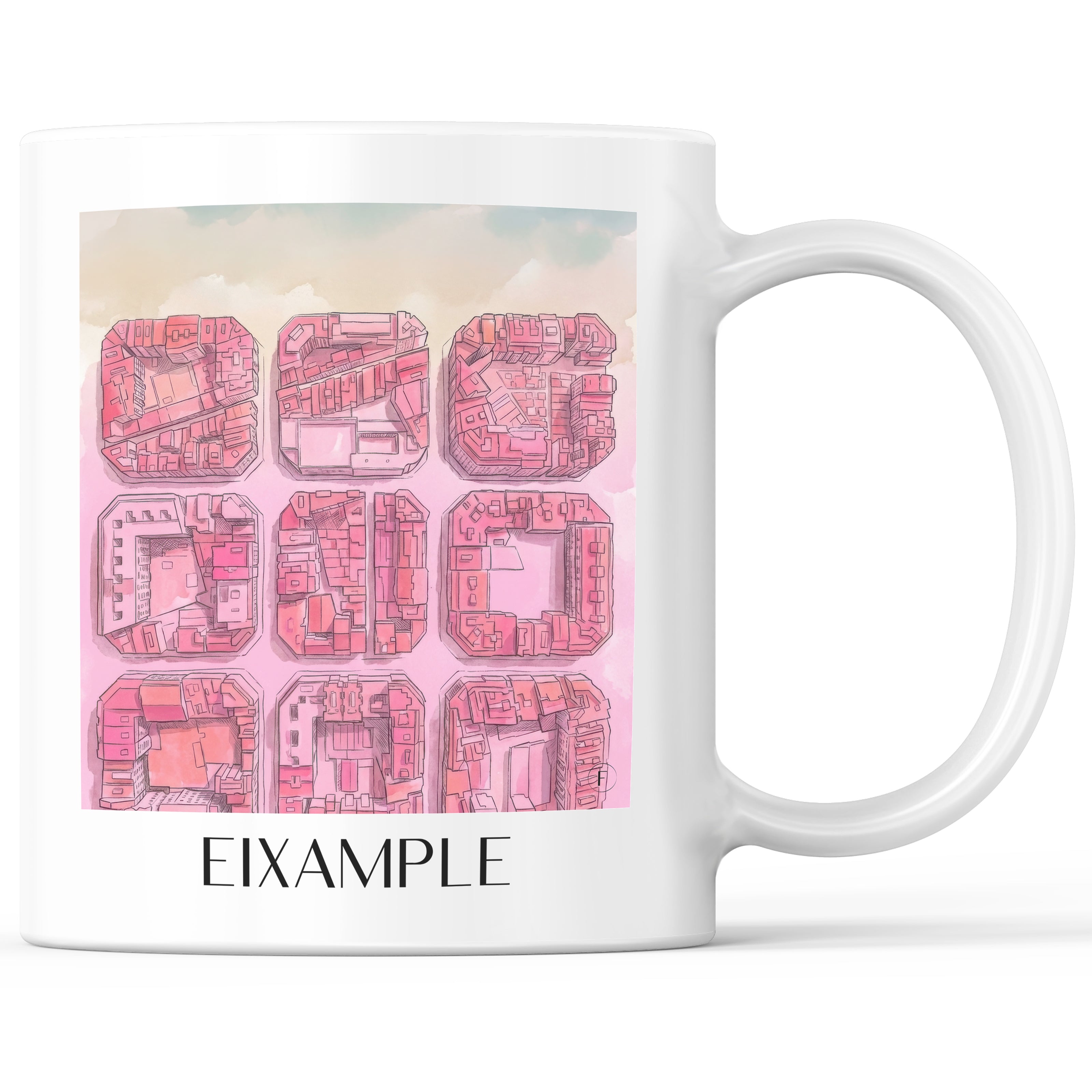 Eixample Kaffeebecher - Barcelona - Spanien Becher - Kaffeetasse im Aquarell Pink Stil - favplace
