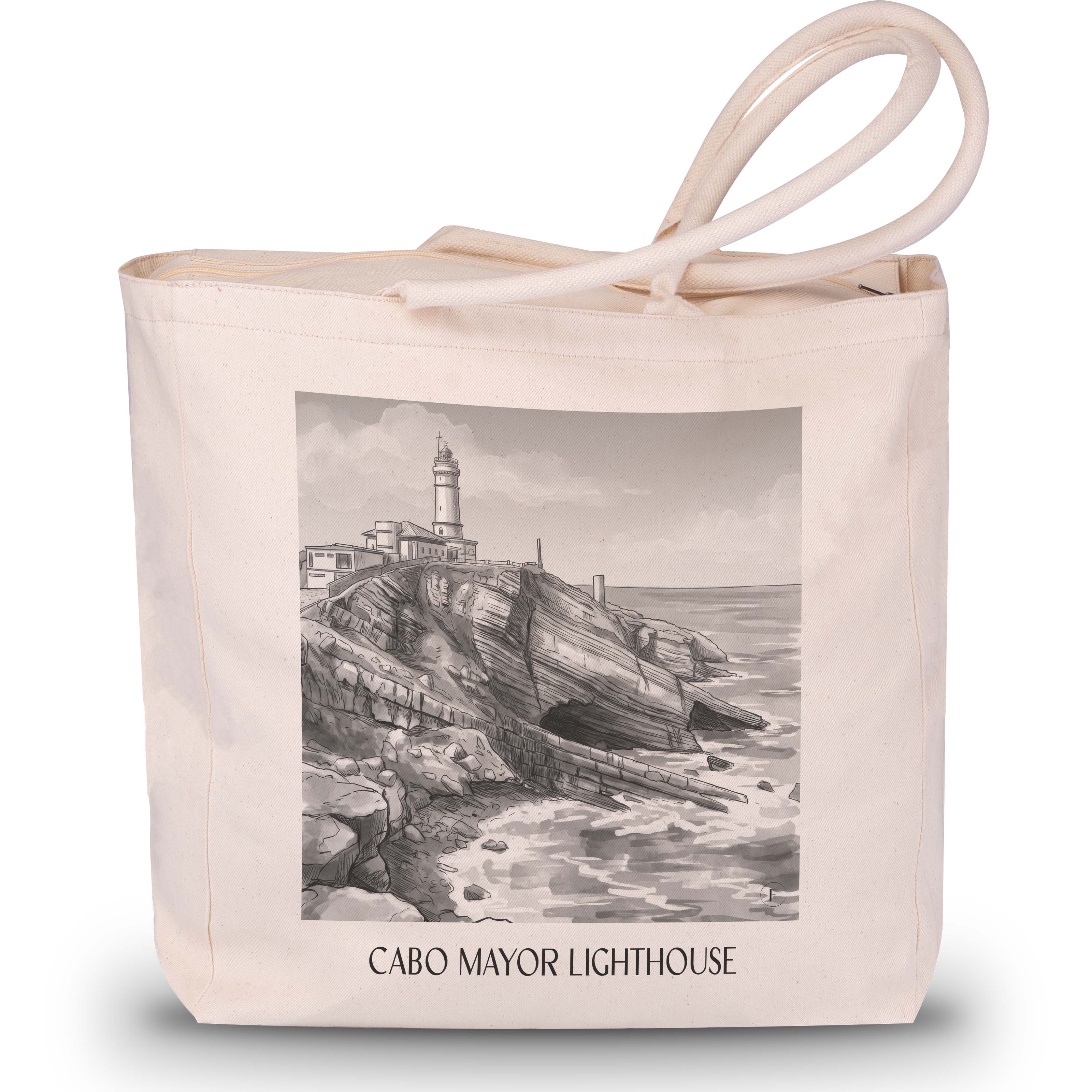 El Faro de Cabo Mayor Shopping Tasche - Santander - Spanien Tote Bag - Einkaufstasche im Aquarell Schwarz-Weiß Stil - favplace