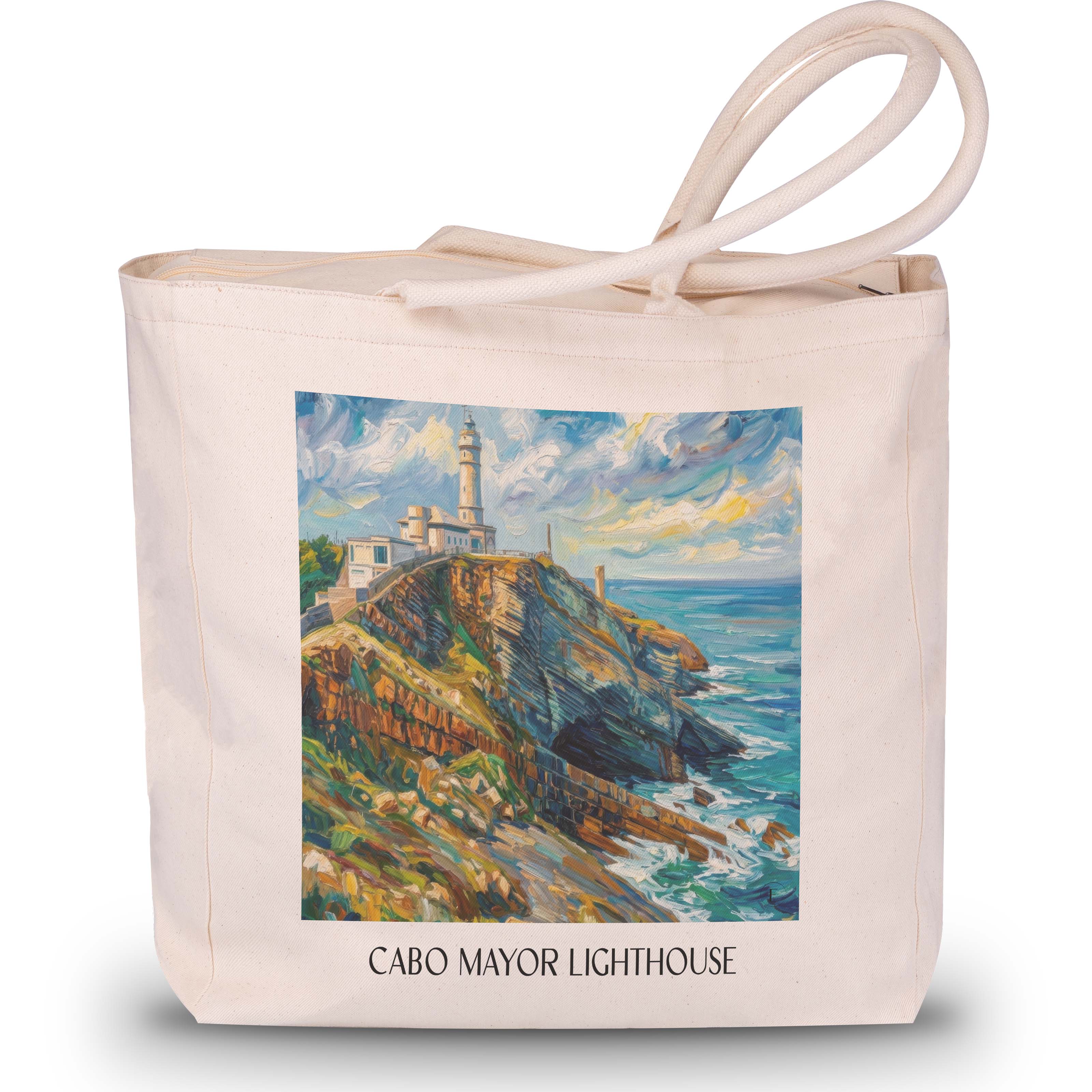 El Faro de Cabo Mayor Shopping Tasche - Santander - Spanien Tote Bag - Einkaufstasche im Ölgemälde Stil - favplace