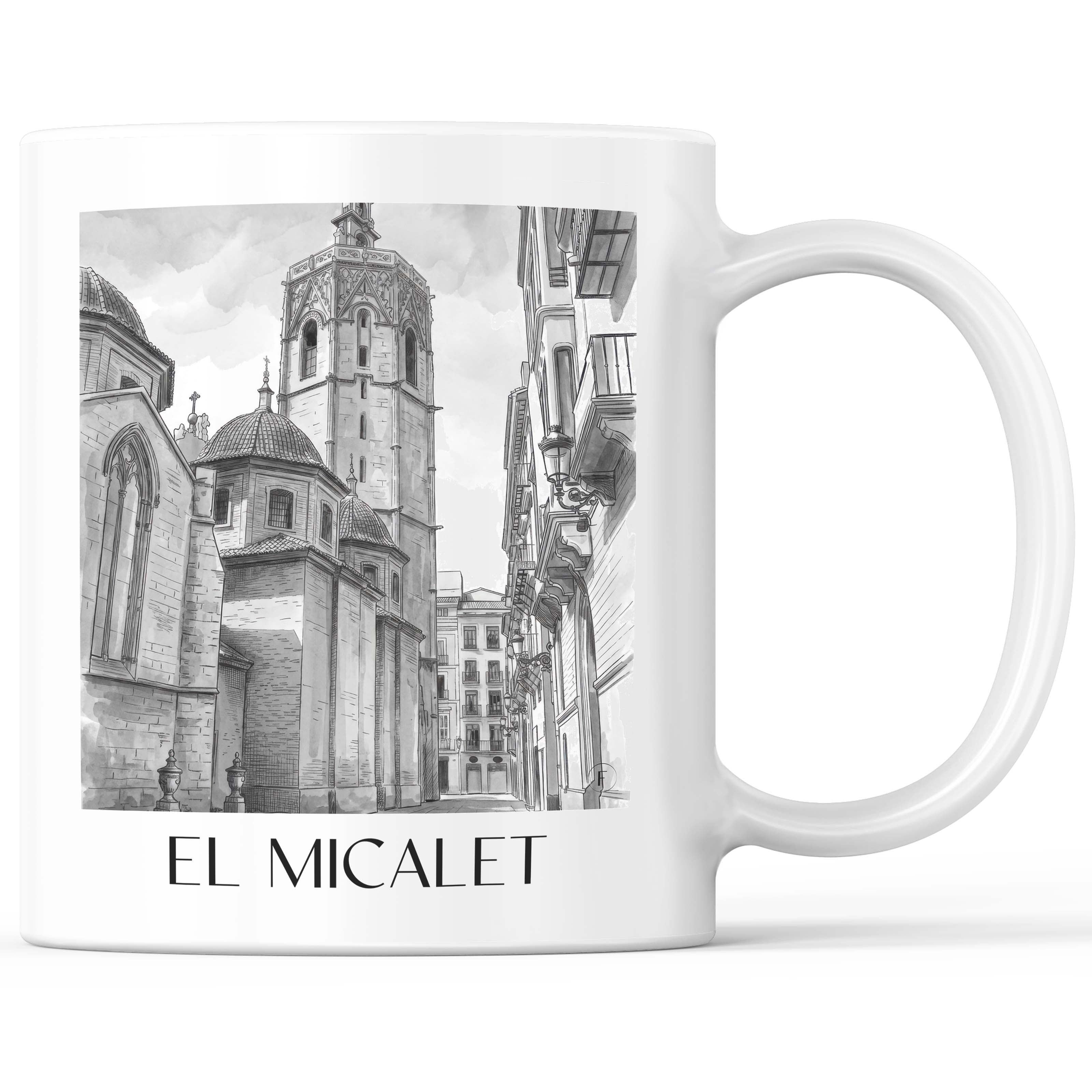 El Micalet Kaffeebecher - Valencia - Spanien Becher - Kaffeetasse im Aquarell Schwarz-Weiß Stil - favplace