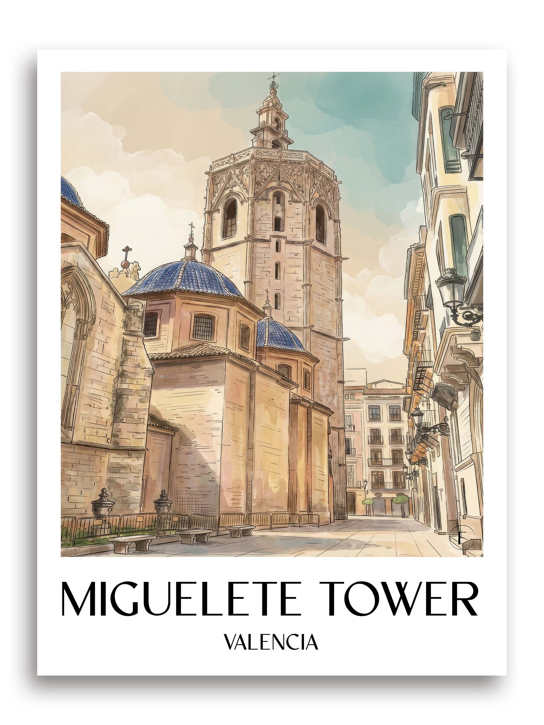 El Micalet Poster - Valencia - Spanien Kunstdruck - Aquarell von A4 bis A1 - favplace