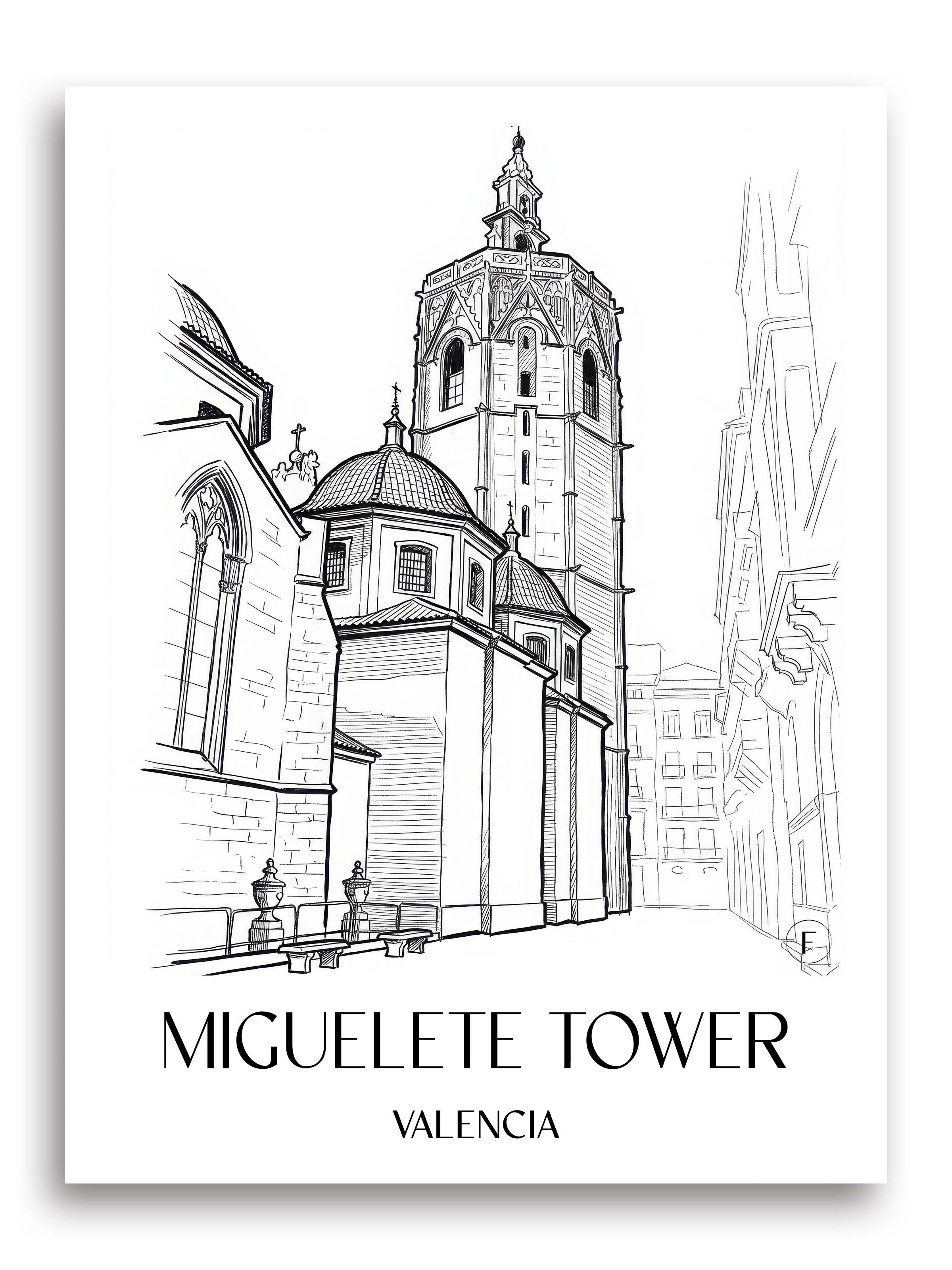 El Micalet Poster - Valencia - Spanien Kunstdruck - Skizze von A4 bis A1 - favplace