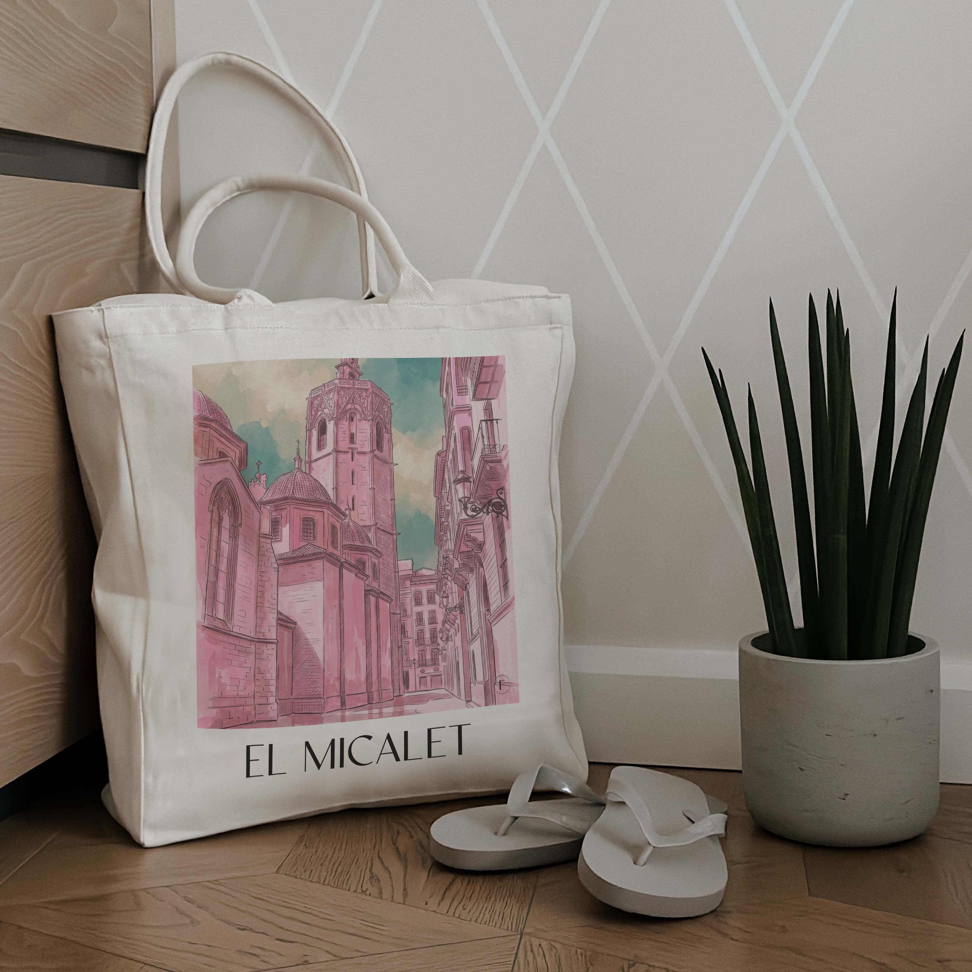 el-micalet-valencia-spanien-einkaufstasche-aquarell-pink-rosa