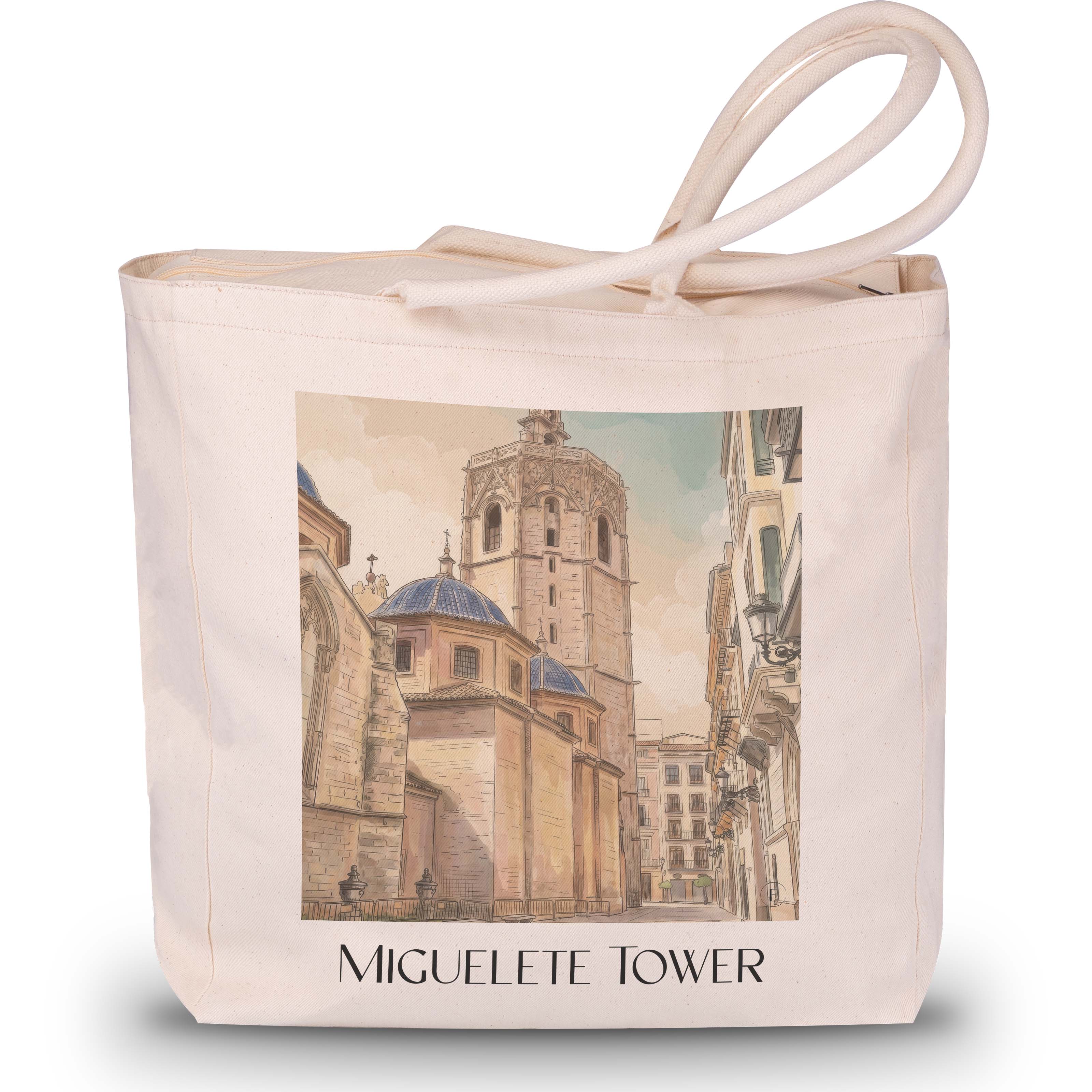 El Micalet Shopping Tasche - Valencia - Spanien Tote Bag - Einkaufstasche im Aquarell Stil - favplace
