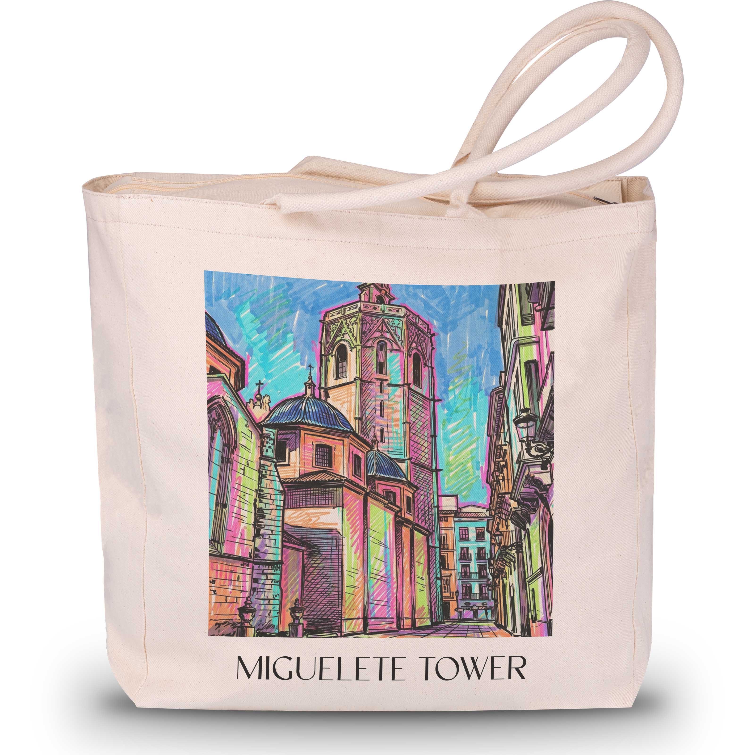 El Micalet Shopping Tasche - Valencia - Spanien Tote Bag - Einkaufstasche im Tag Graffiti Stil - favplace