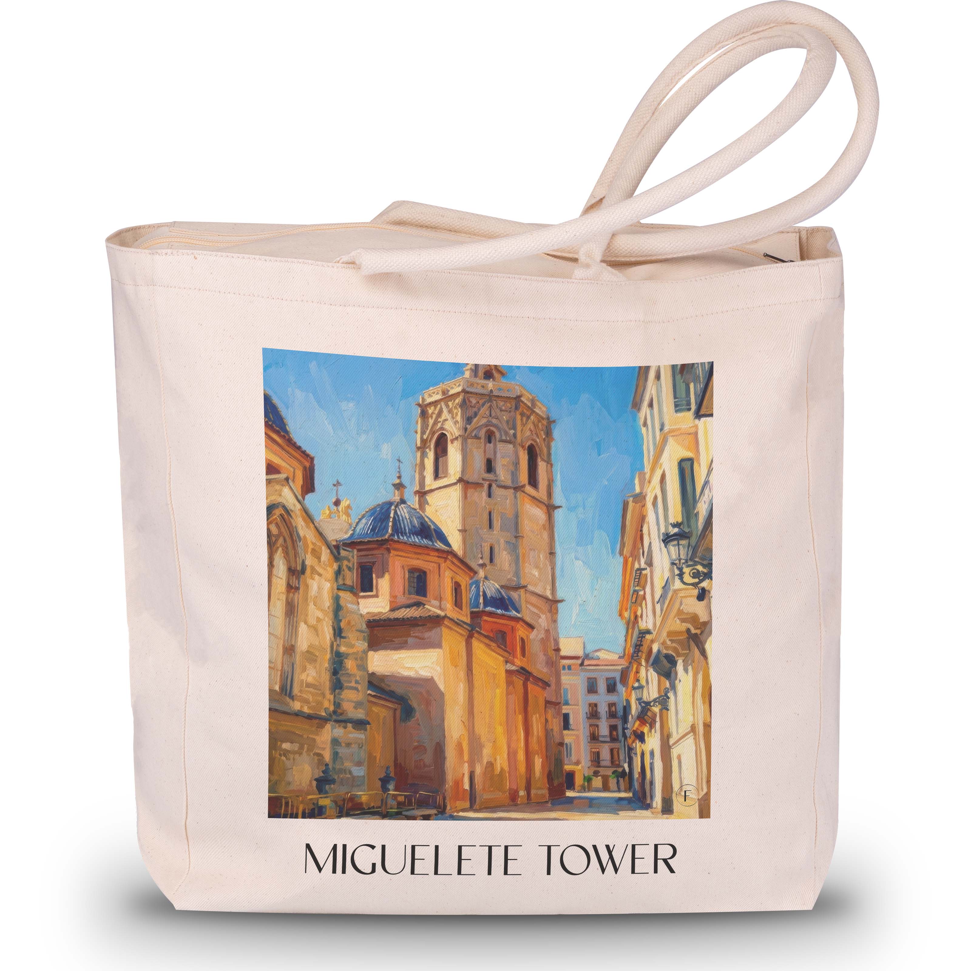 El Micalet Shopping Tasche - Valencia - Spanien Tote Bag - Einkaufstasche im Ölgemälde Stil - favplace