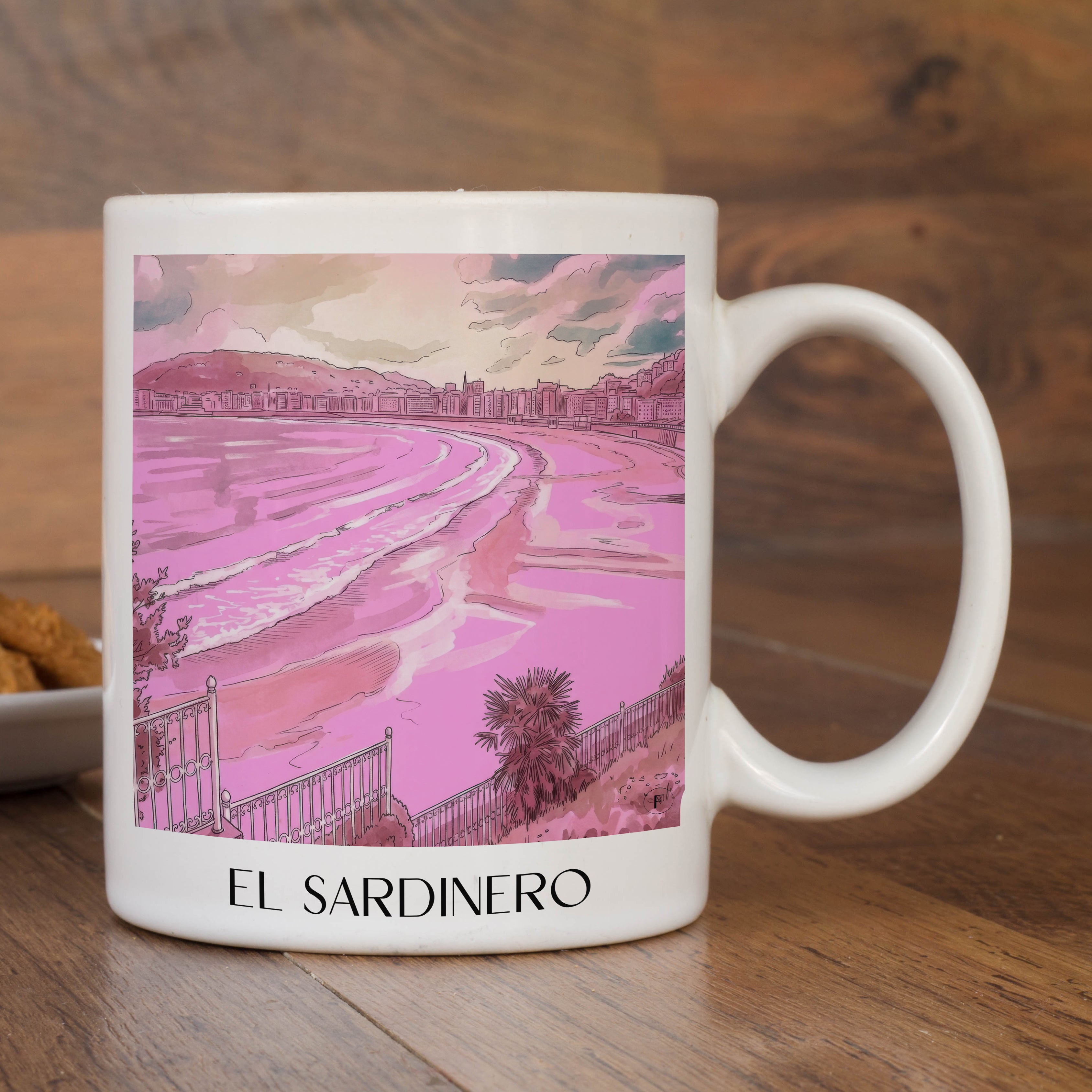 el-sardinero-santander-spanien-kaffeebecher-aquarell-pink-rosa