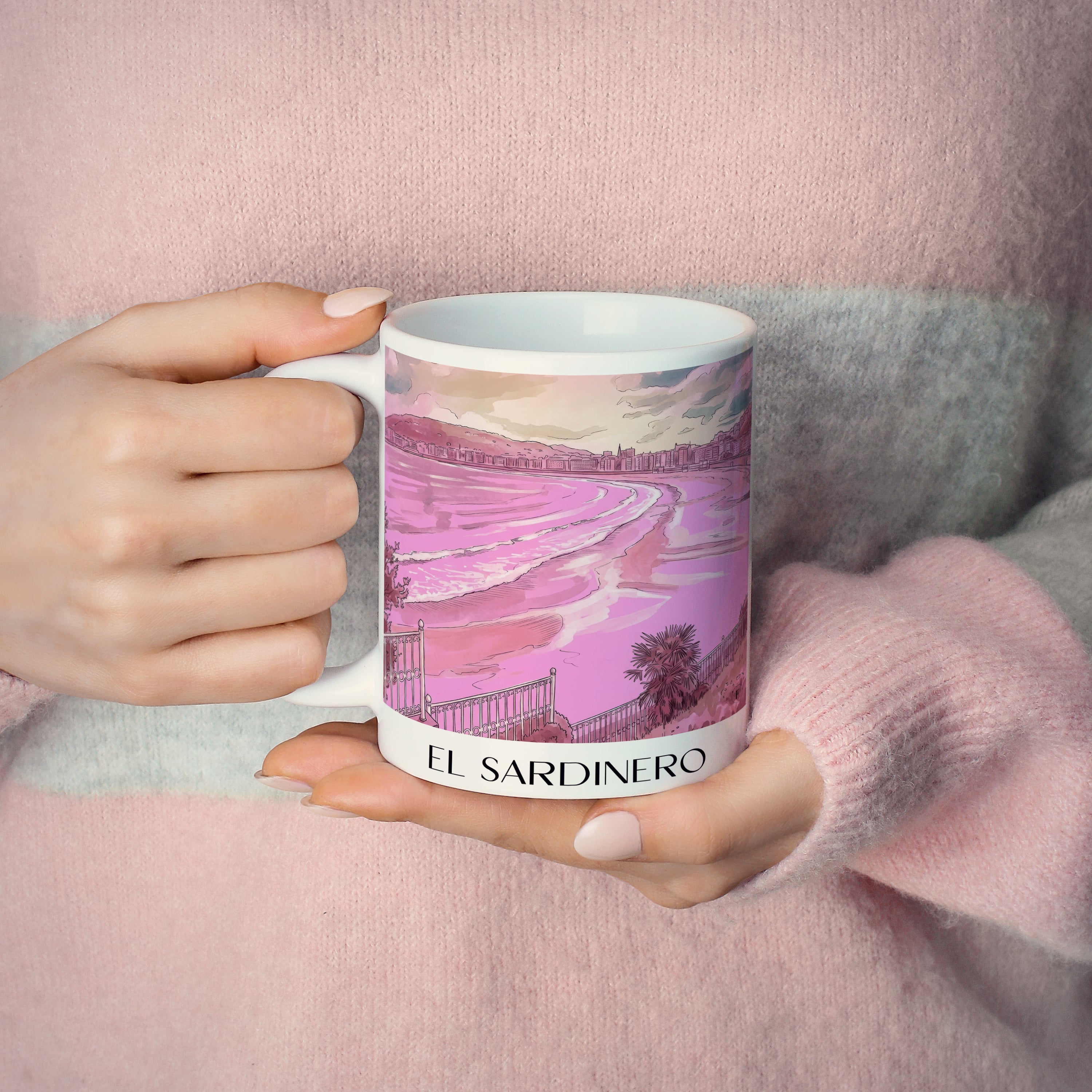 el-sardinero-santander-spanien-kaffeebecher-aquarell-pink-rosa