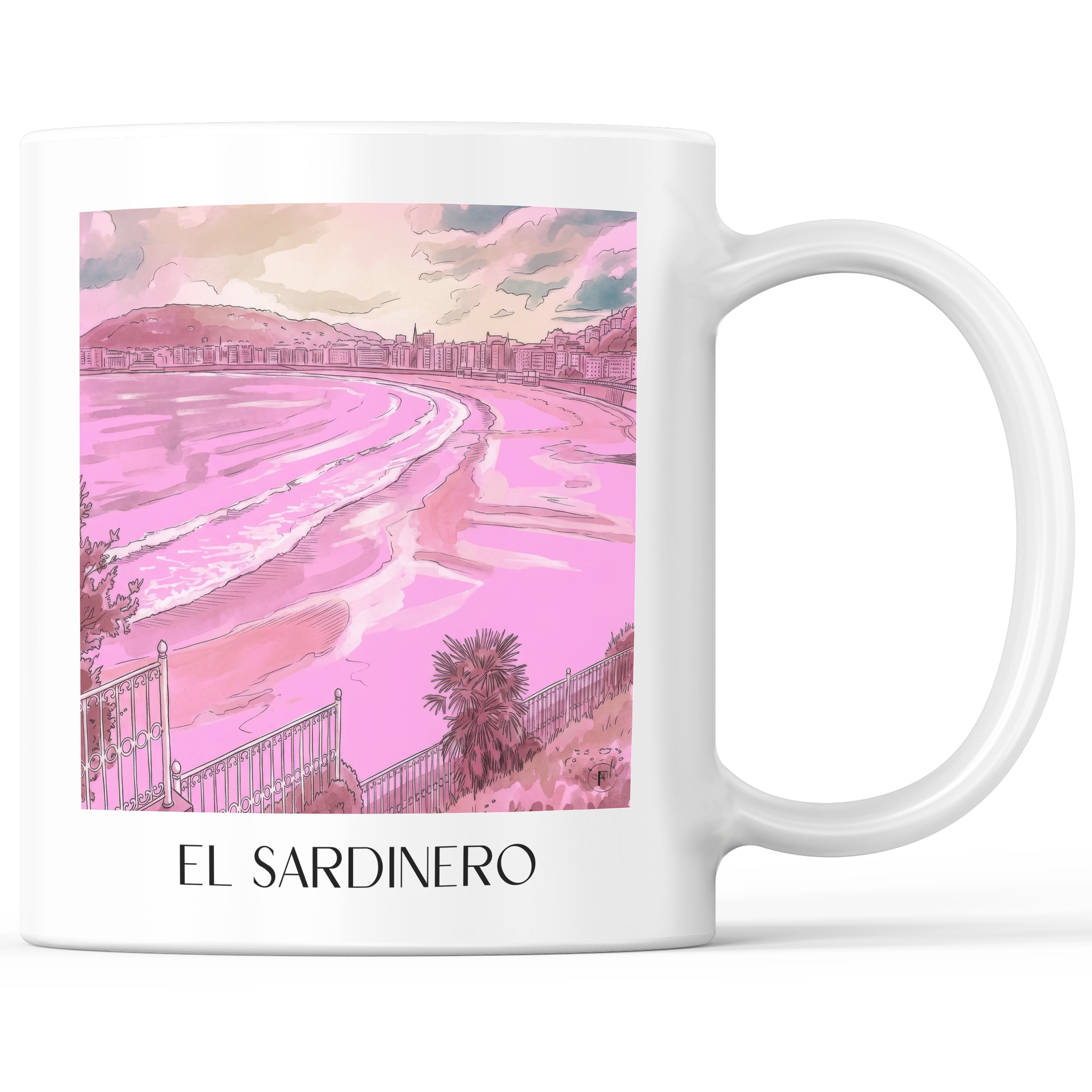 El Sardinero Kaffeebecher - Santander - Spanien Becher - Kaffeetasse im Aquarell Pink Stil - favplace