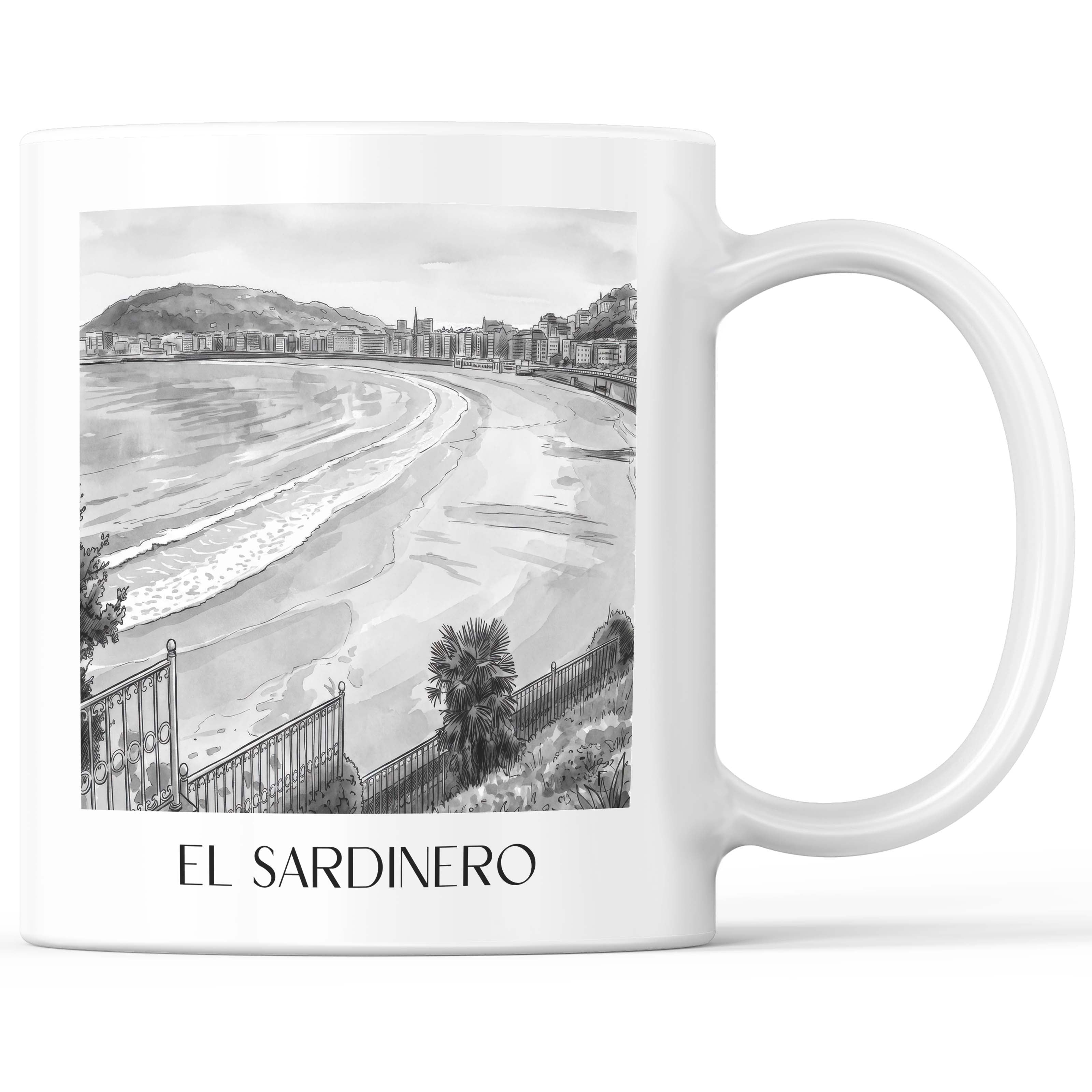 El Sardinero Kaffeebecher - Santander - Spanien Becher - Kaffeetasse im Aquarell Schwarz-Weiß Stil - favplace