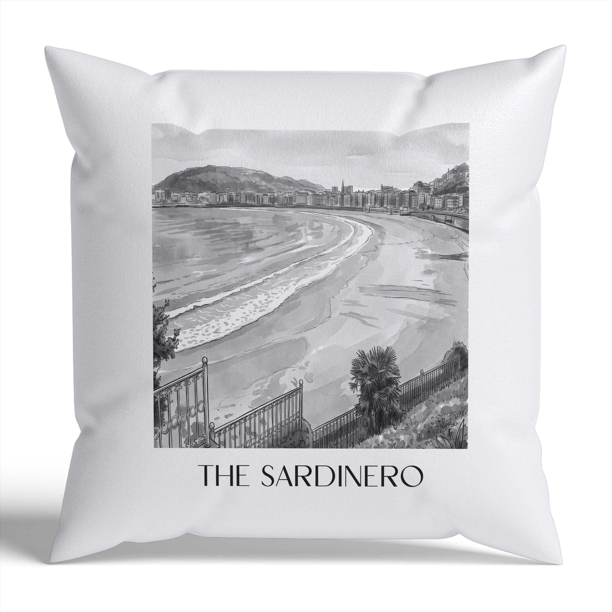 El Sardinero Kissenhülle - Zierkissen Bezug - Santander - Spanien Kissen bzw. Kissenbezug im Aquarell Schwarz-Weiß Stil - favplace