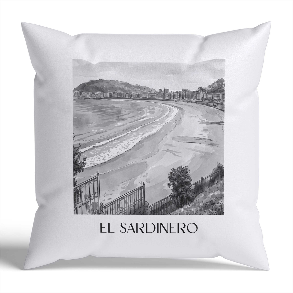 el-sardinero-santander-spanien-kissenbezug-aquarell-schwarz-weiss