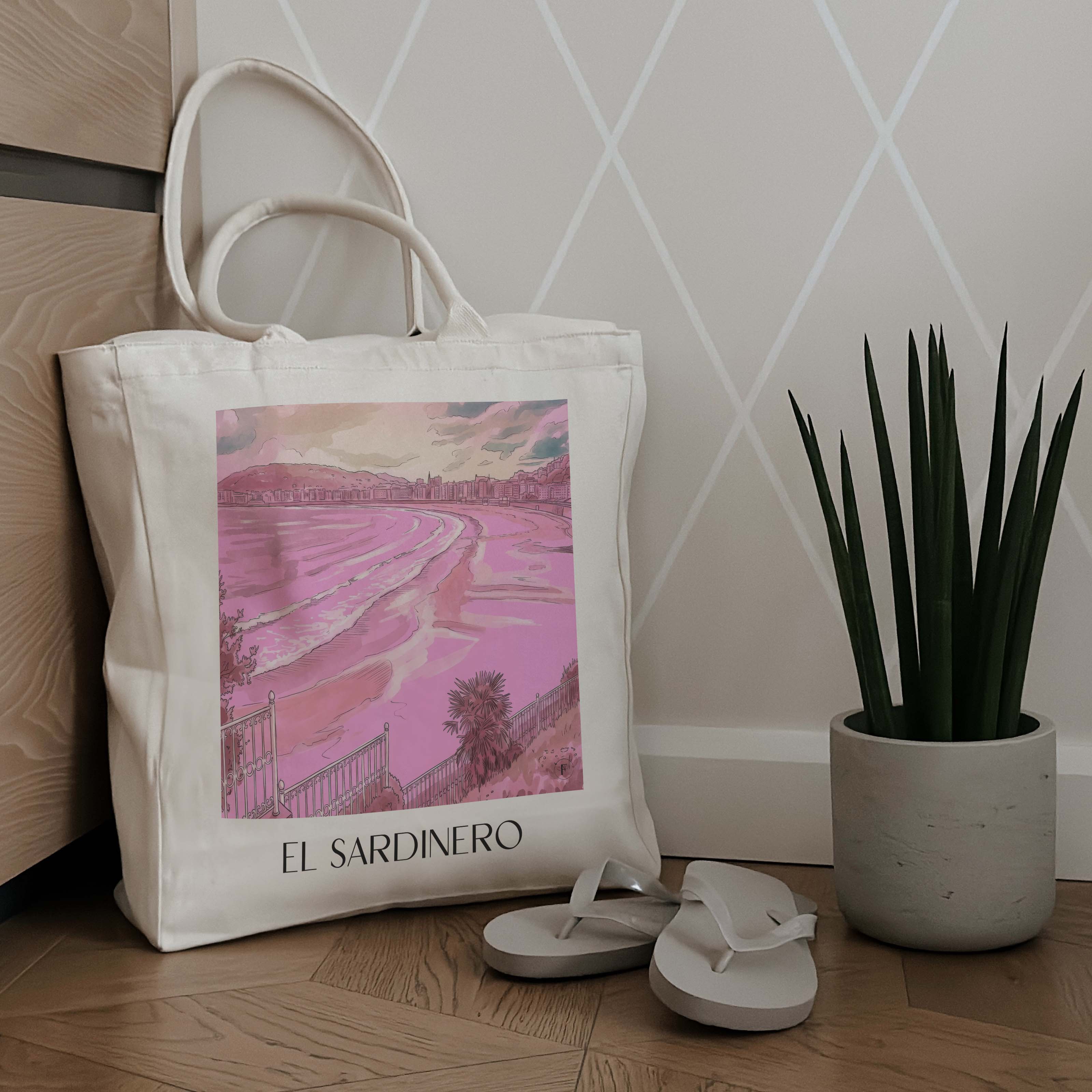 el-sardinero-santander-spanien-einkaufstasche-aquarell-pink-rosa