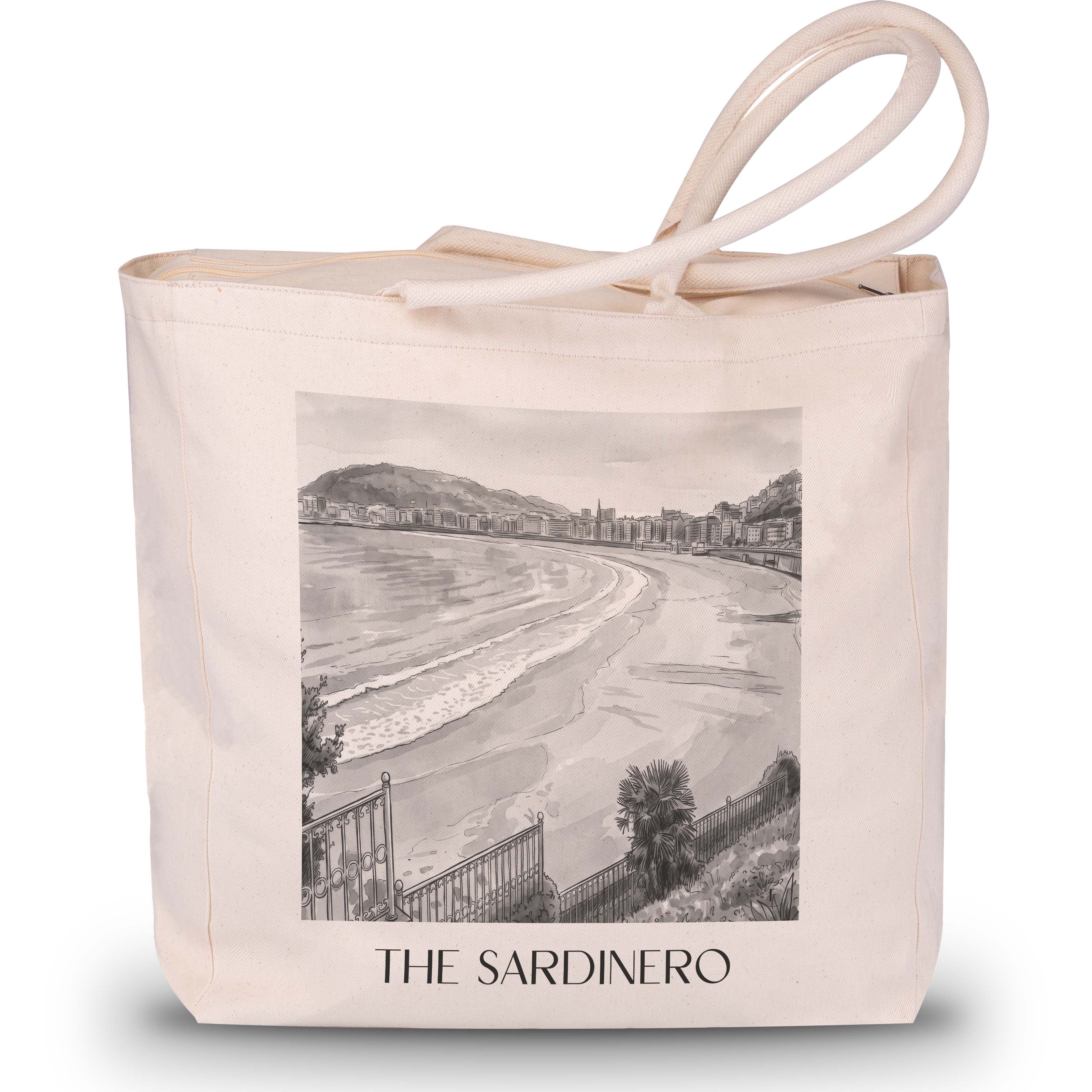 El Sardinero Shopping Tasche - Santander - Spanien Tote Bag - Einkaufstasche im Aquarell Schwarz-Weiß Stil - favplace